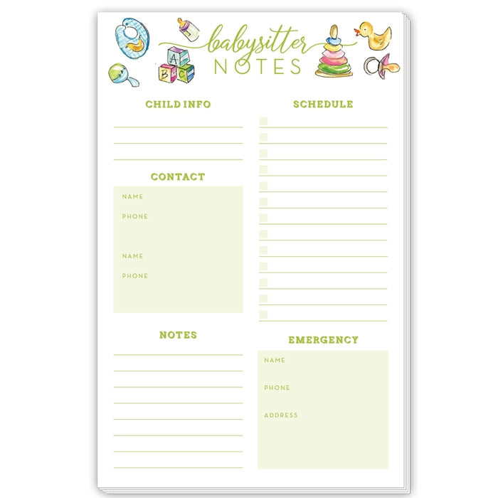 Handpainted Baby Icons Notepad - Large Babysitter Notes Journal for Childcare, Newborn Care & Parenting Organization | Perfect for Daycare Providers, Nannies & Parents