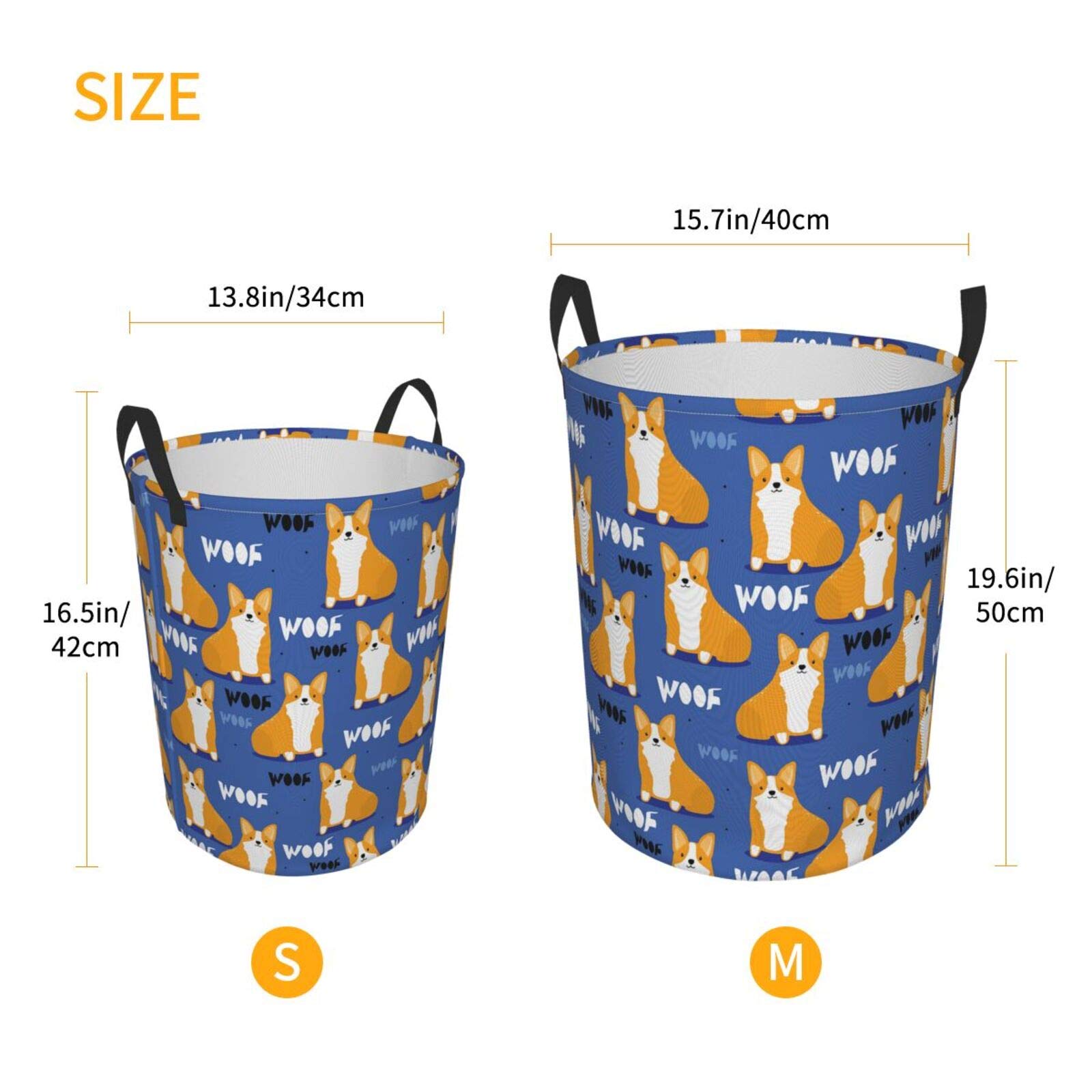 Happy Dogs Cute Corgi Collapsible Laundry Basket with Handle - Waterproof Fabric Hamper for Dirty Clothes, Toys & Bathroom Storage - Large Foldable Organizer Bin for Home, Bedroom & Laundry Room