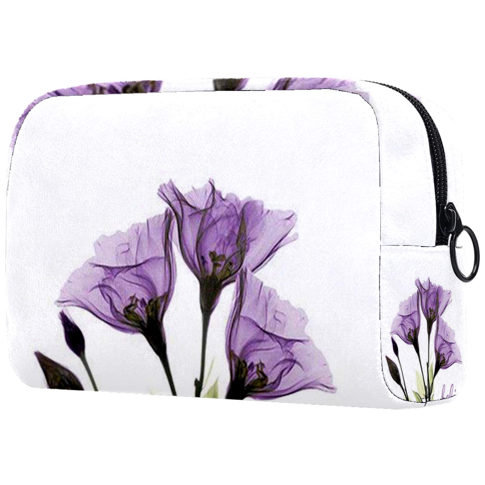 Small Cosmetic Bag Organizer for Women - Travel Makeup Pouch & Toiletry Bag with Floral Eustoma Tulip Design - Perfect for Daily Use, Gym, Travel & Gift Giving