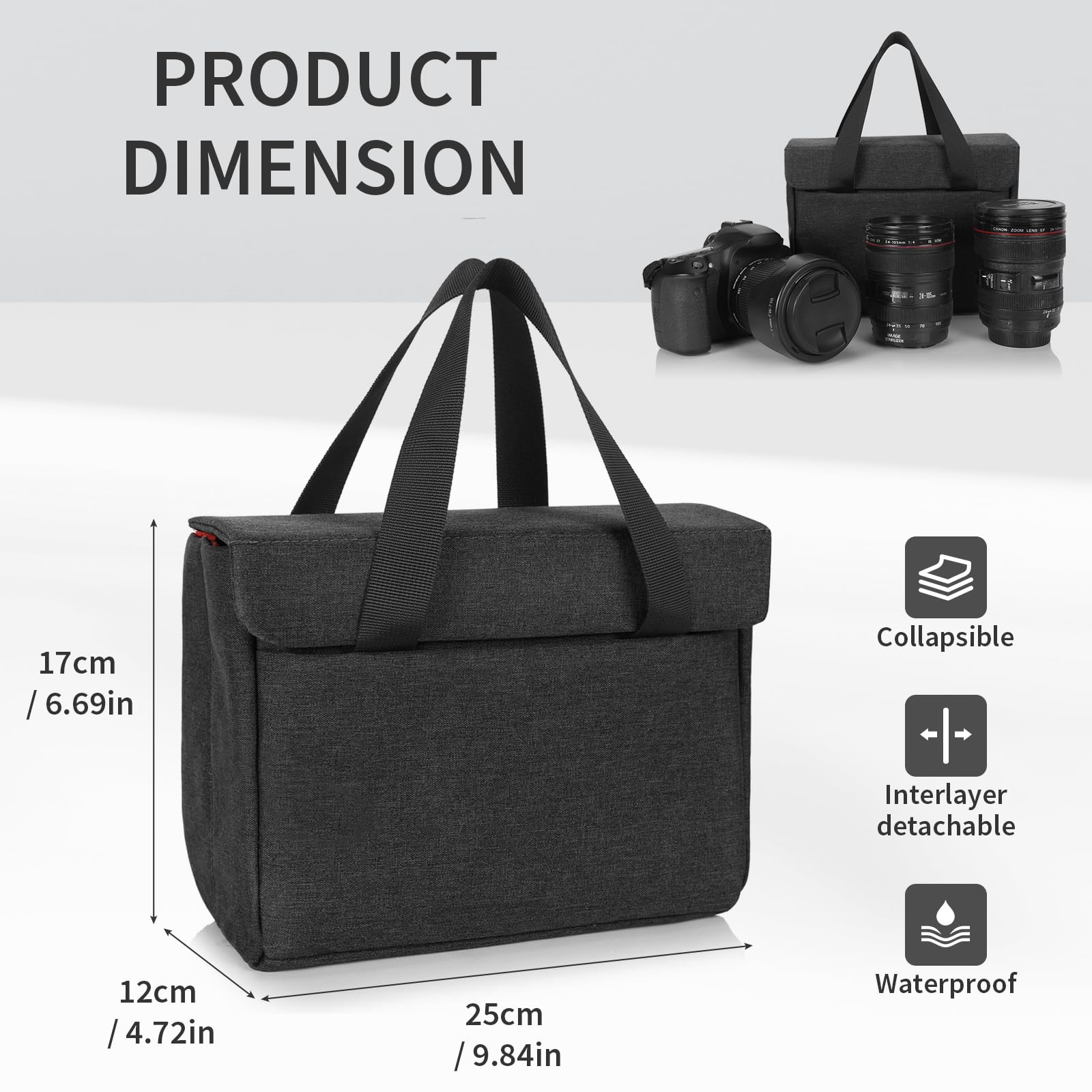 BAIGIO Foldable Shockproof Water-resistant Camera Insert Bag for DSLR SLR Cameras - Protective Inner Organizer with Handle for Backpacks - Perfect for Travel, Hiking & Photography Enthusiasts
