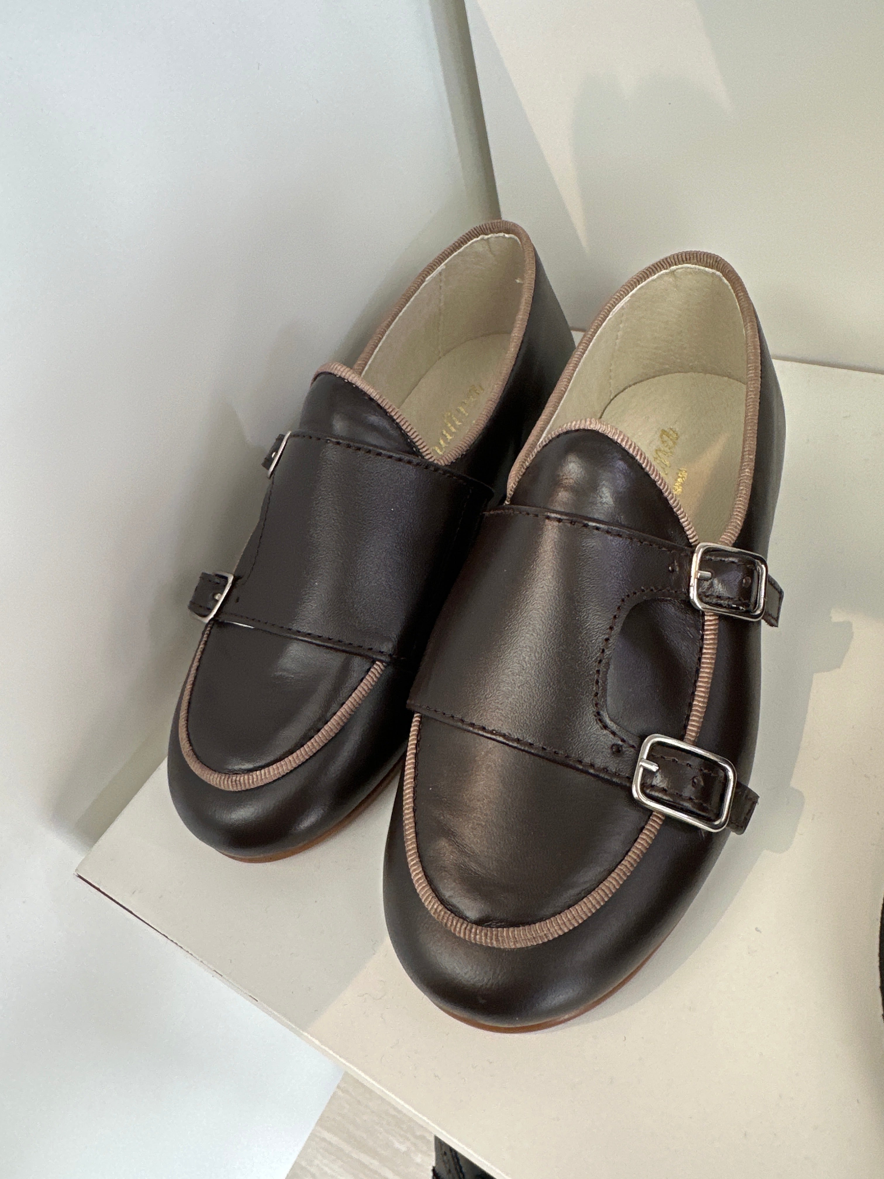 Sonatina Coffee Double Monk Loafer Shoes for Men - Genuine Leather Dress Loafers with Buckle Strap - Comfortable Business Casual & Formal Shoes for Office, Wedding & Special Occasions