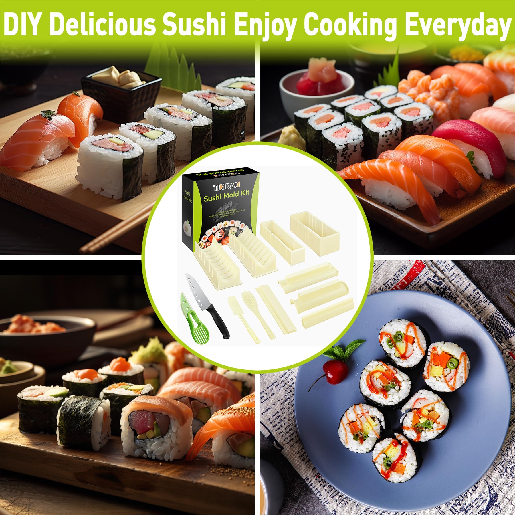 Premium 12-Piece Sushi Making Kit with Rice Mold & Roller - Complete DIY Sushi Maker Set for Beginners - Perfect for Home Cooking, Parties & Japanese Cuisine Lovers