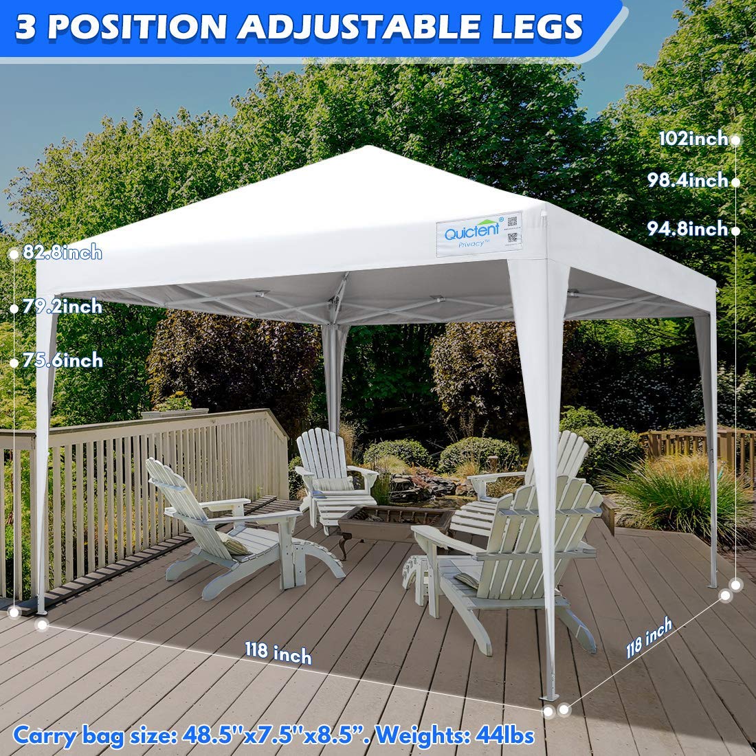 Quictent 10'x10' Pop Up Canopy Tent with Sidewalls - Instant Outdoor Shelter, Enclosed White Canopy for Parties, Camping & Backyard Events