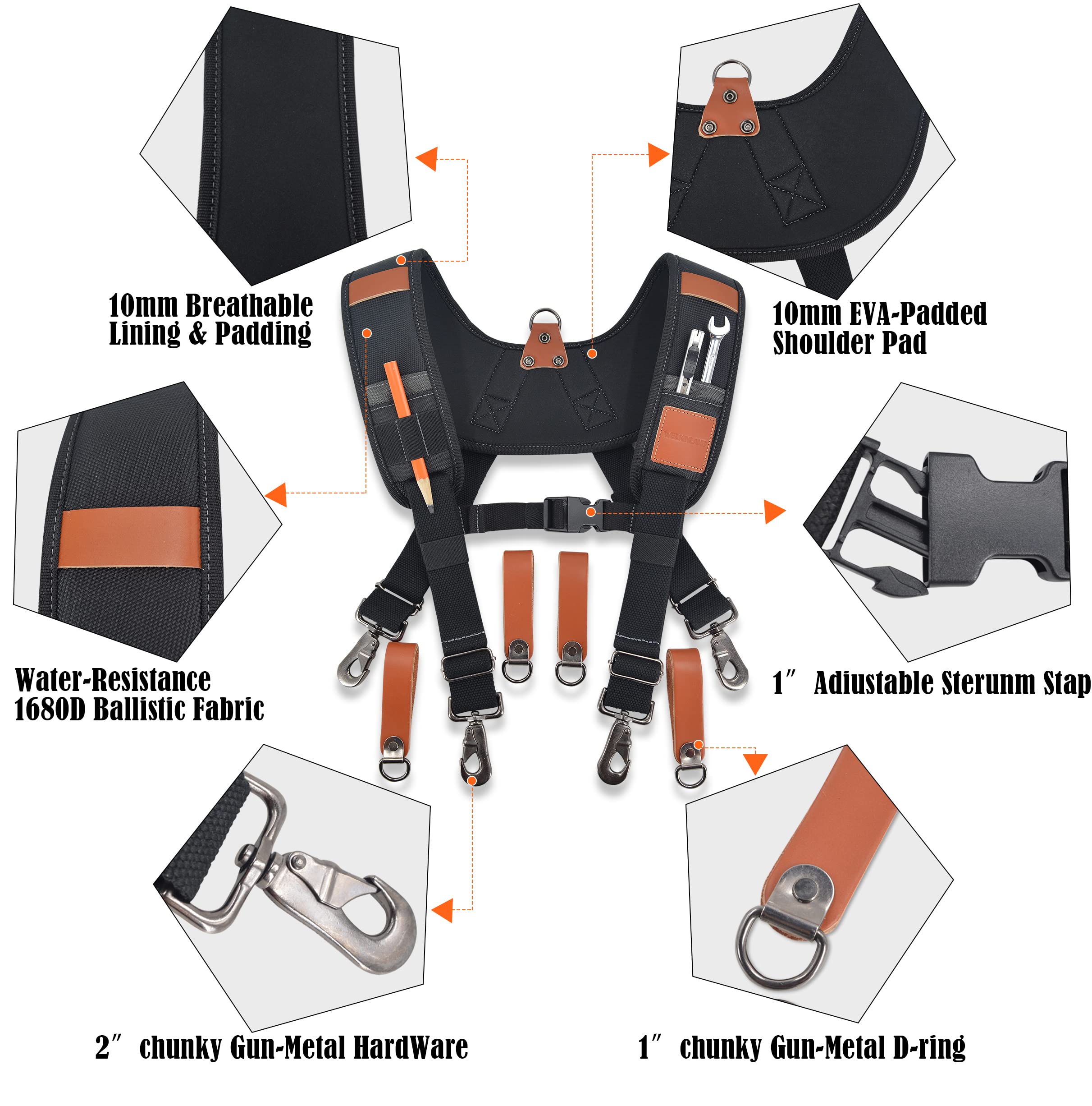 Heavy-Duty Leather Tool Belt Suspenders for Men - Carpenter & Construction Work Belt with Durable Leather Tool Bag - Perfect for DIY Projects, Woodworking & Professional Job Sites