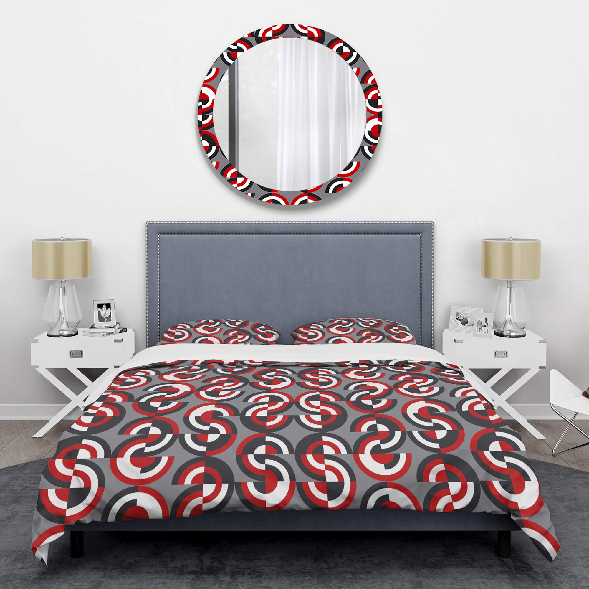 Retro Circular Pattern Geometric Mid-Century Modern Duvet Cover Set - Red Twin Size 3-Piece Bedding (Duvet Cover + 2 Pillow Shams) | All-Season Comfort for Bedroom Decor | Perfect for Guest Rooms, Dorms & Vintage Style Homes