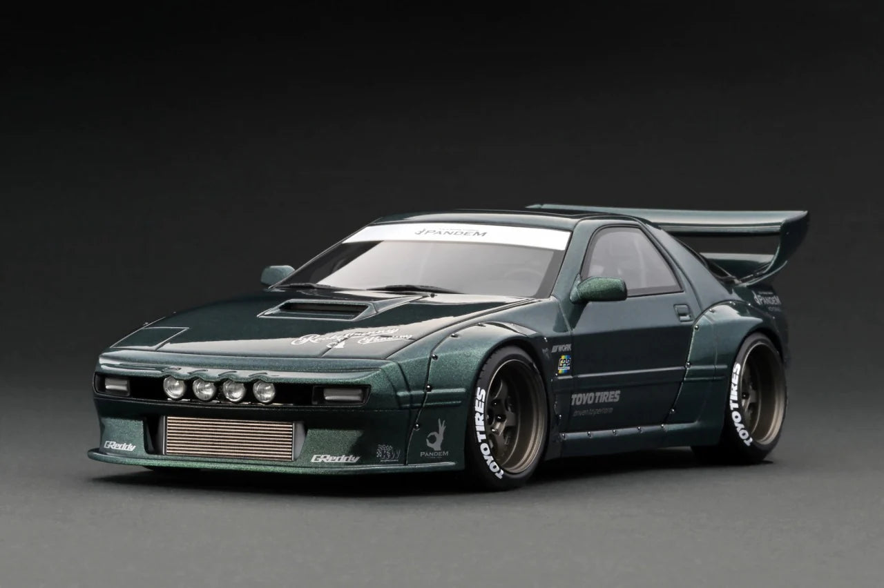 1:18 Scale Mazda RX-7 FC3S Pandem Widebody Diecast Model Car - Metallic Green - Collectible Sports Car Replica for Display & Racing Enthusiasts - Perfect for Home Office Decor, Car Shows & Gift Giving