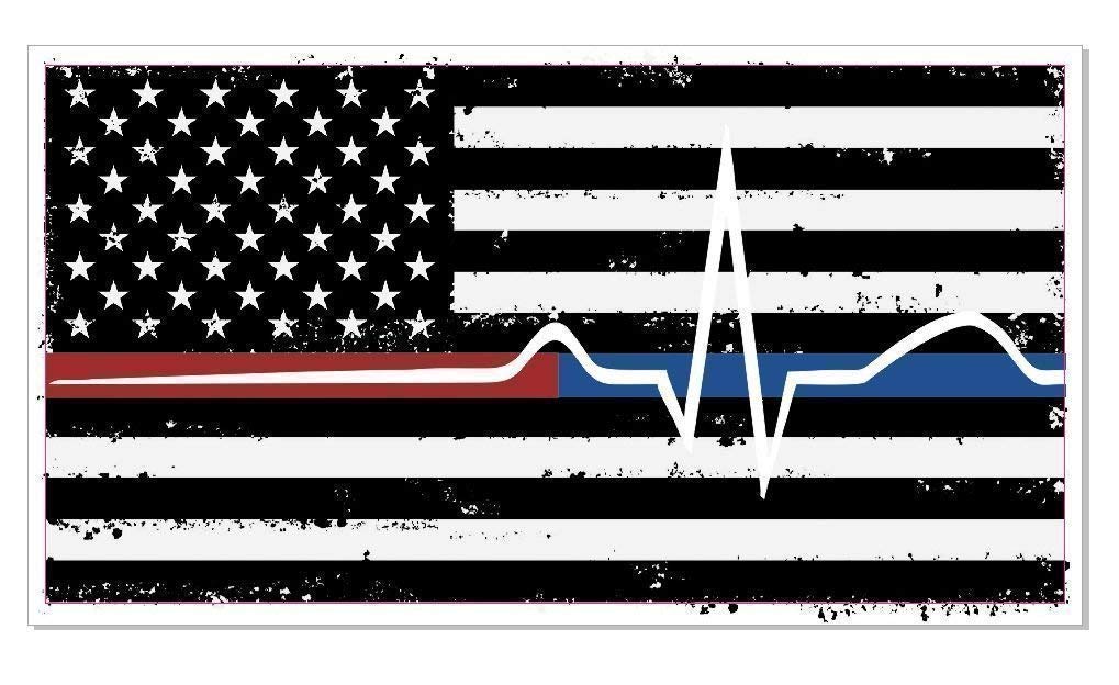 Thin Blue Line & Thin Red Line Flag Decal - Patriotic Police & Firefighter Support Sticker for Cars, Laptops, Windows - Show Your Support for First Responders