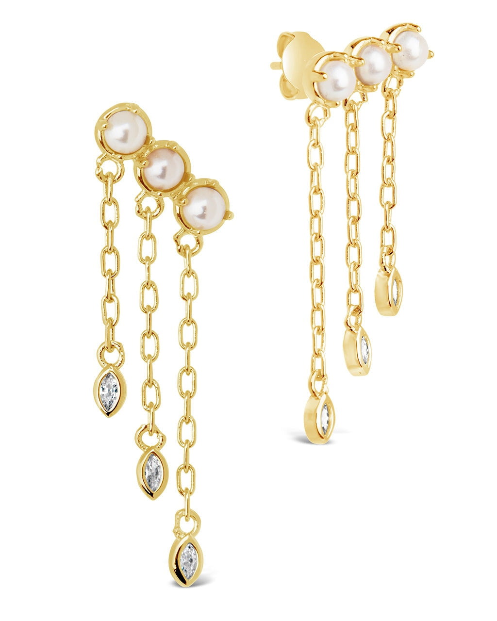 Rhiannon Dangling CZ & Pearl Tiered Stud Earrings for Women - Elegant Cubic Zirconia & Freshwater Pearl Drop Earrings - Perfect for Weddings, Parties & Special Occasions