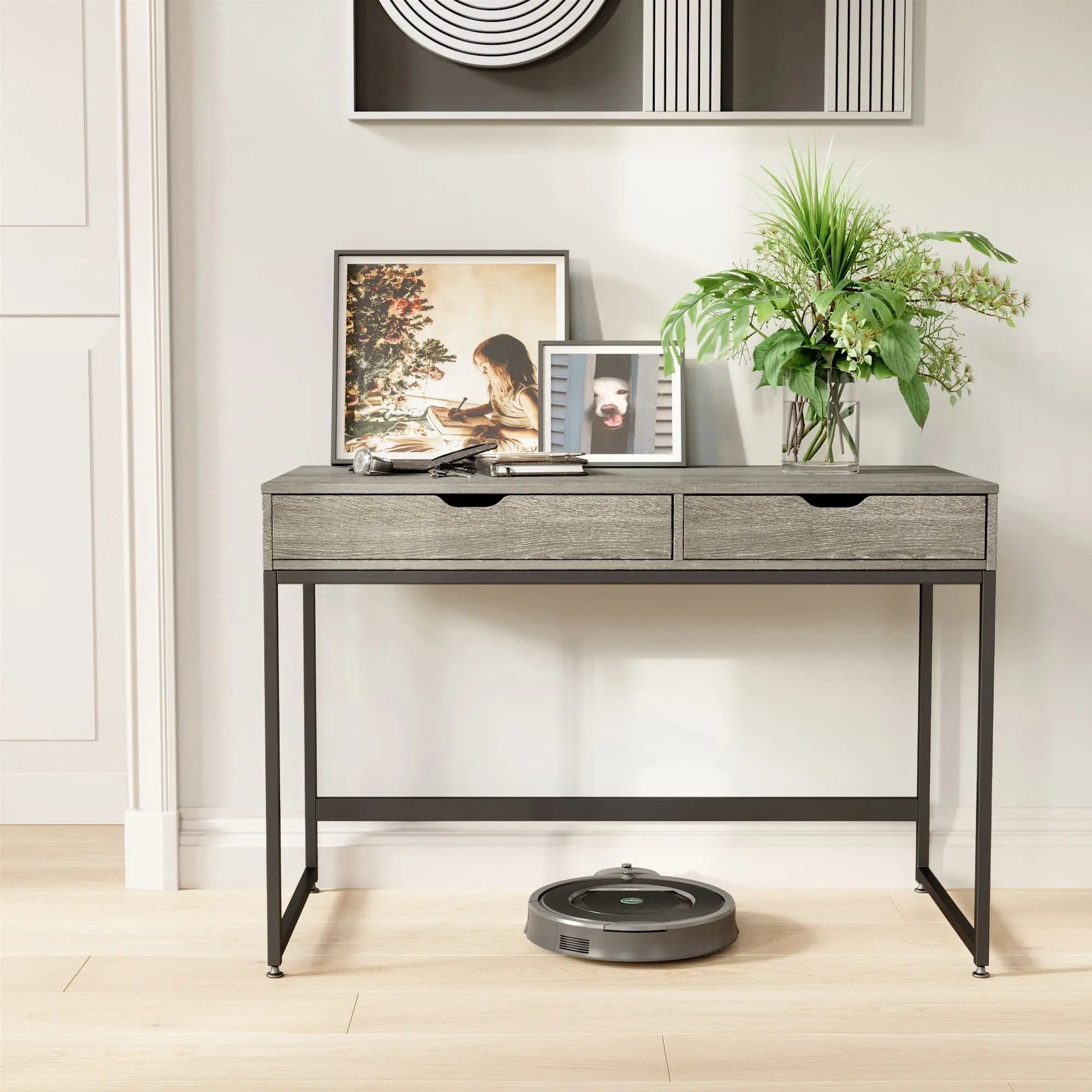 Bestier Modern Rectangular Writing Computer Desk with 2 Drawers - Home Office, Study & Workspace Solution for Small Spaces