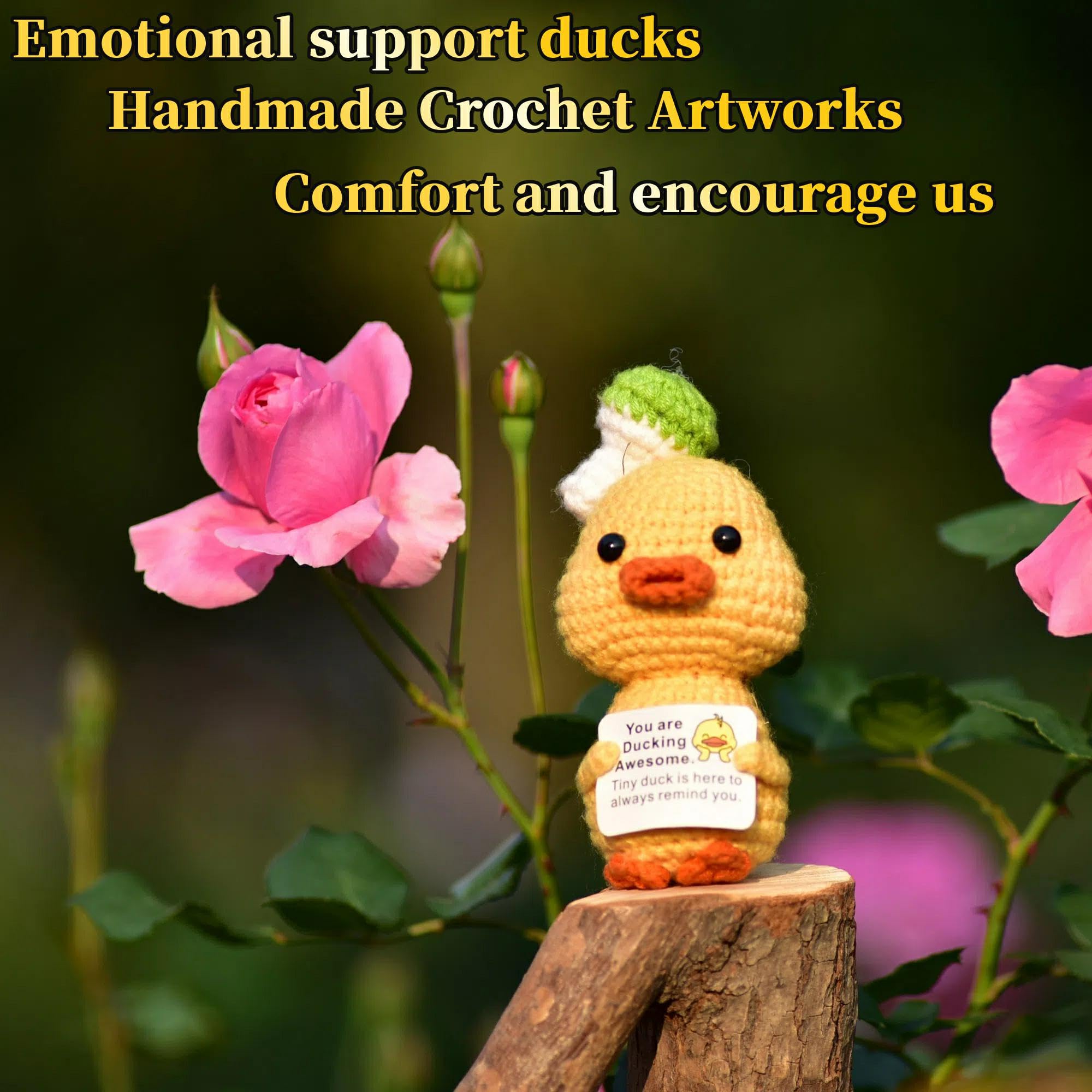 Handmade Crochet Emotional Support Duck - Inspirational & Positive Gift for Women & Men - Birthday, Christmas, Easter Present - Mental Health Encouragement, Stress Relief, Home & Office Decor (Duck 07)