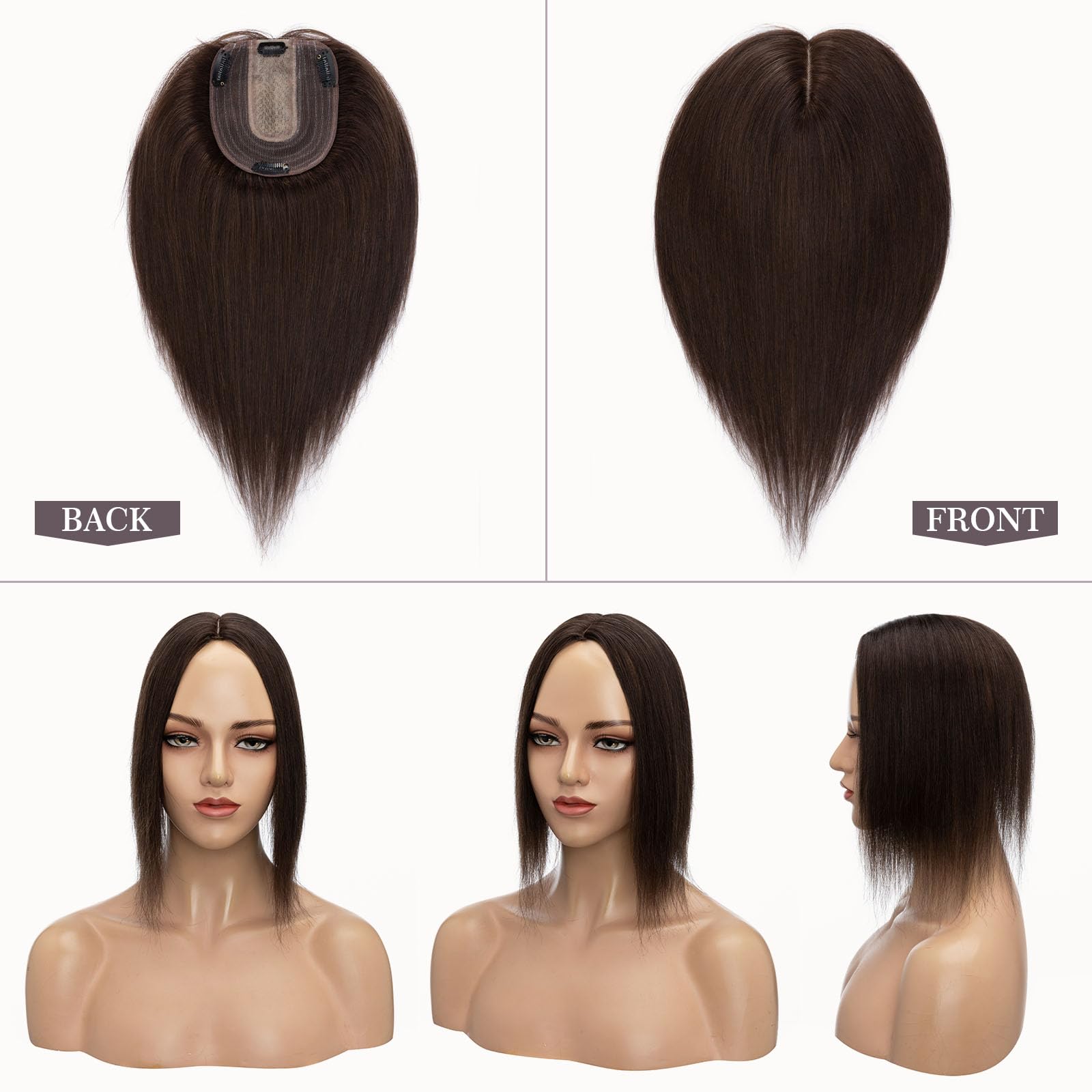 100% Human Hair Topper for Women - Hairro Clip-in Hairpiece with 4