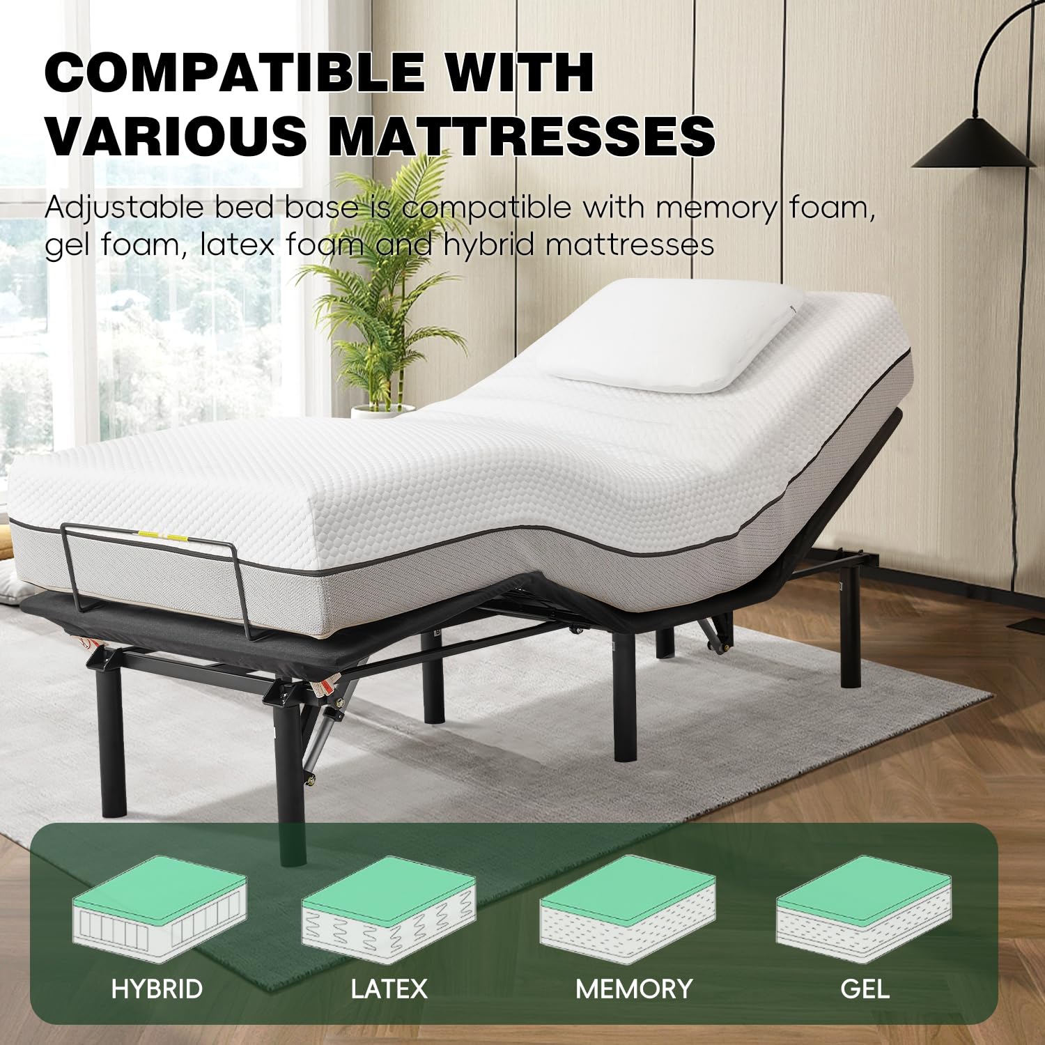 Donext Adjustable Bed Base with Wireless Remote - Queen Size Adjustable Bed Frame for Zero Gravity, Anti-Snore & Massage Functions - Perfect for Back Pain Relief, Reading & Watching TV in Bed
