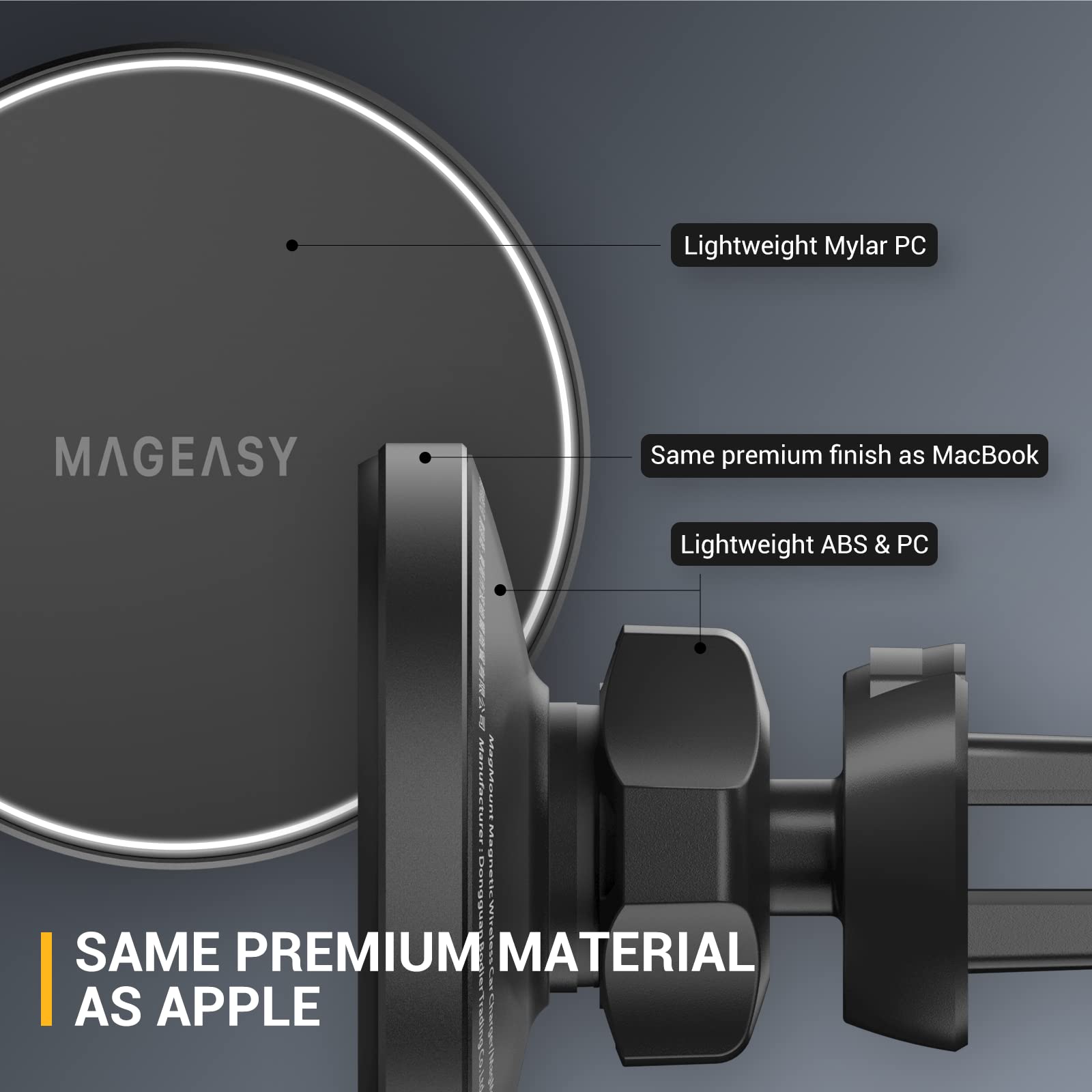 MAGEASY Premium Magnetic Wireless Car Charger - Fast Charging MagSafe Car Mount for iPhone 15/14/13 & Qi-Compatible Phones | Secure Phone Holder for Driving, Commuting & Road Trips