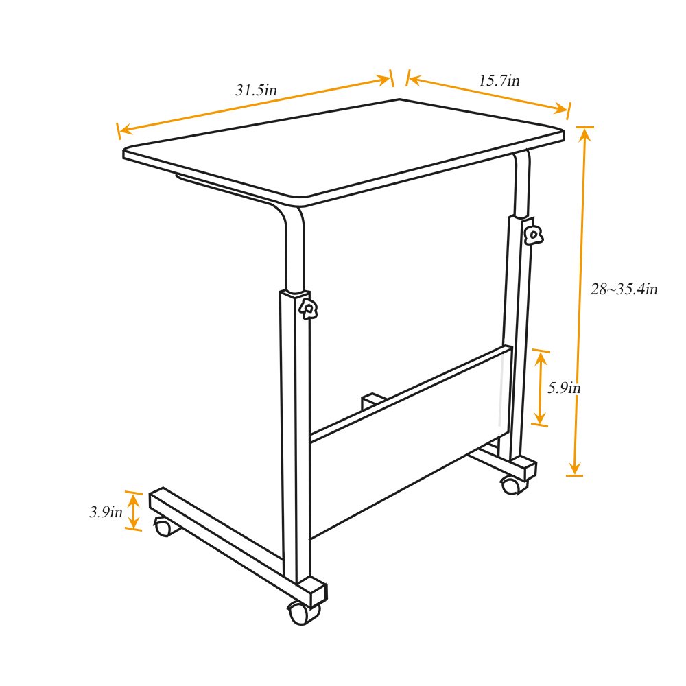 Soges 31.5 Inch Adjustable Mobile Laptop Desk - Rolling Standing Desk with Wheels, Portable Sit Stand Workstation for Home Office - Perfect for Bed, Sofa, Couch & Small Spaces (Oak Finish)