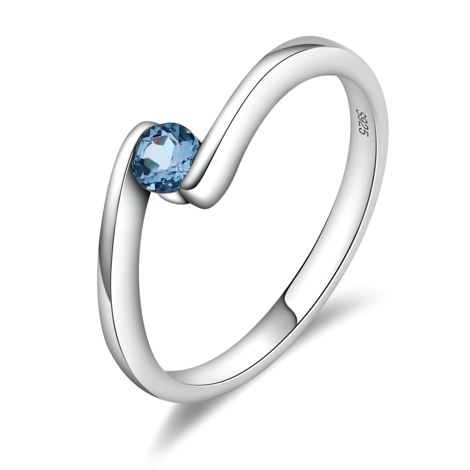 Gualiy Sterling Silver Rings for Women - Elegant Blue Round Topaz Wedding & Engagement Rings, Sizes 4-11 | Perfect for Proposals, Anniversaries & Special Occasions