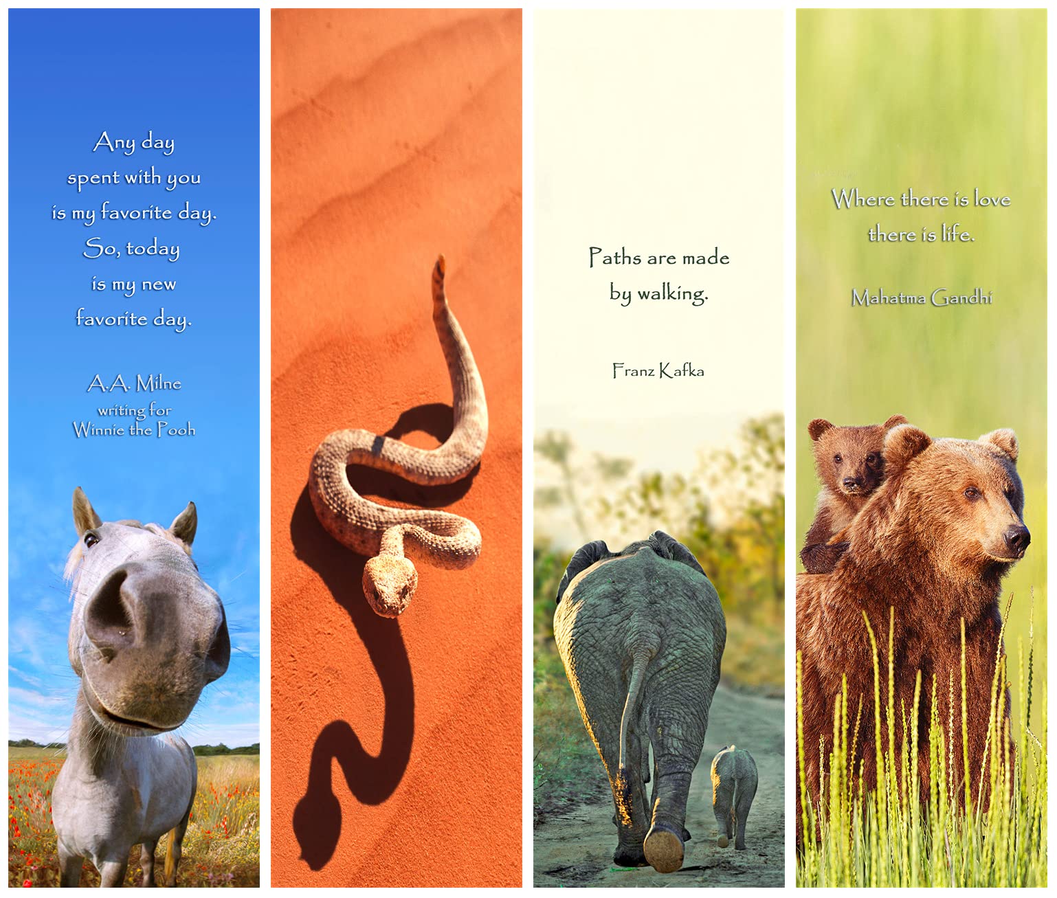 3D Lenticular Bookmarks Set - Sidewinder Snake, Brown Bear & Cub, Elephant, Horse Design with Cloth Tassel | Unique Animal-Themed Bookmark Collection for Book Lovers & Gift Ideas | Perfect for Reading, Book Clubs, and School Supplies