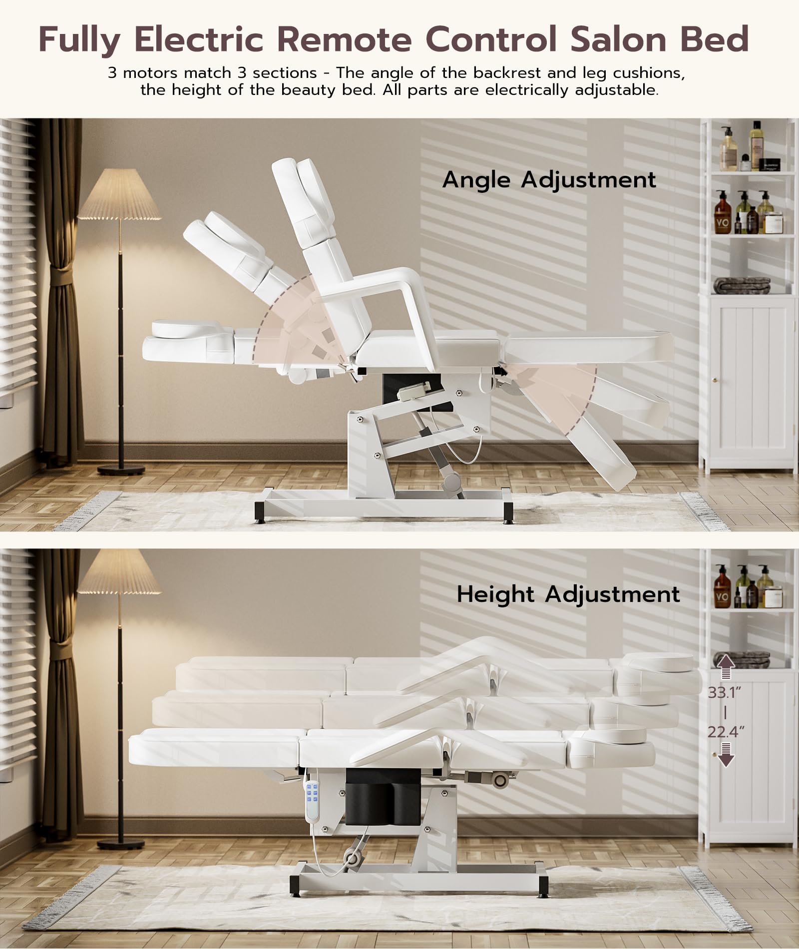 Professional Electric Tattoo Chair with 3-Motor Adjustable Facial Bed - Remote Control Beauty Spa Massage Table for Lash Extensions & Esthetician Services | Perfect for Salon, Clinic & Tattoo Studio Treatments