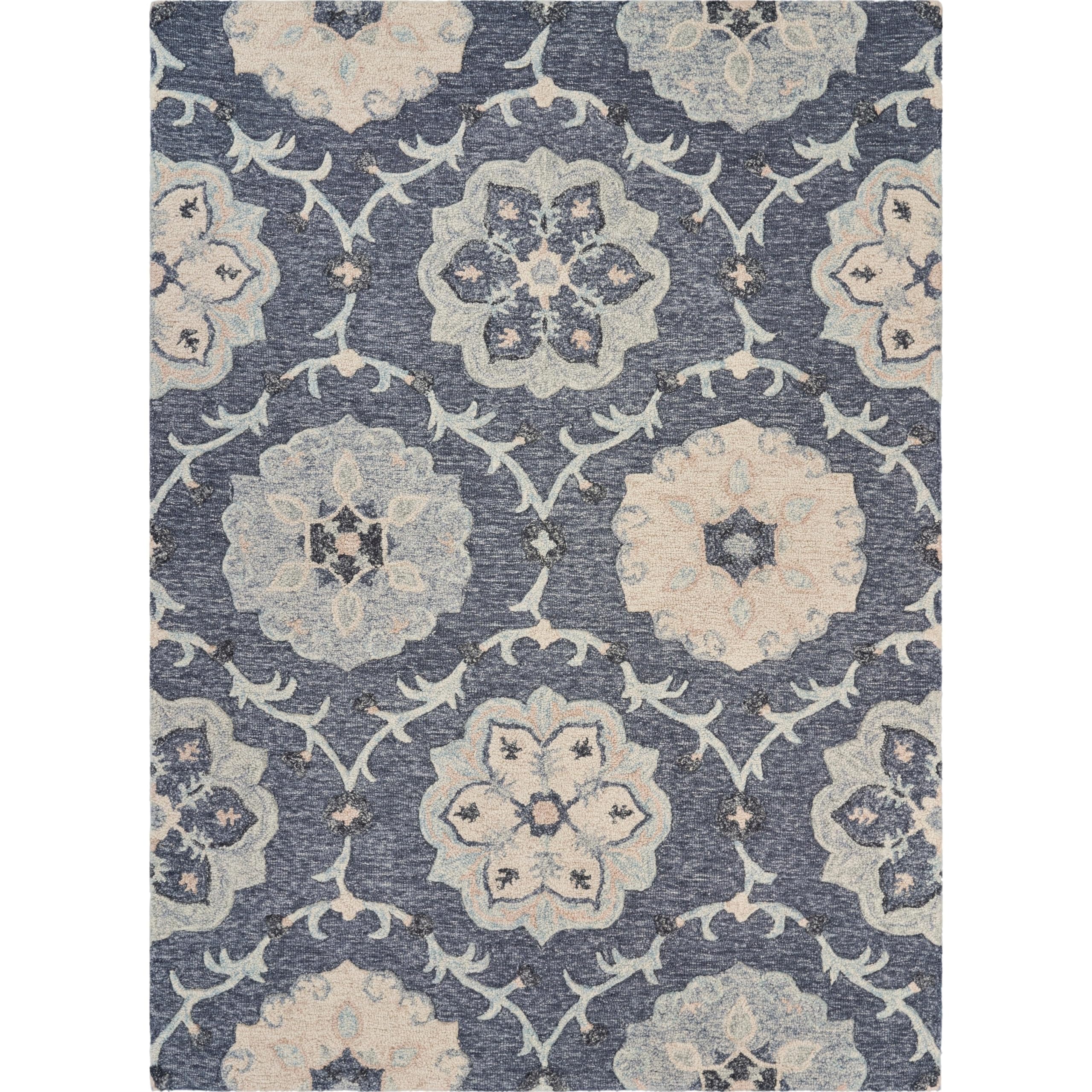 LR Home Ox Bay Felix Delicate Traditional Floral Area Rug - Soft Vintage Style Handmade Carpet for Living Room, Bedroom & Dining Room Decor