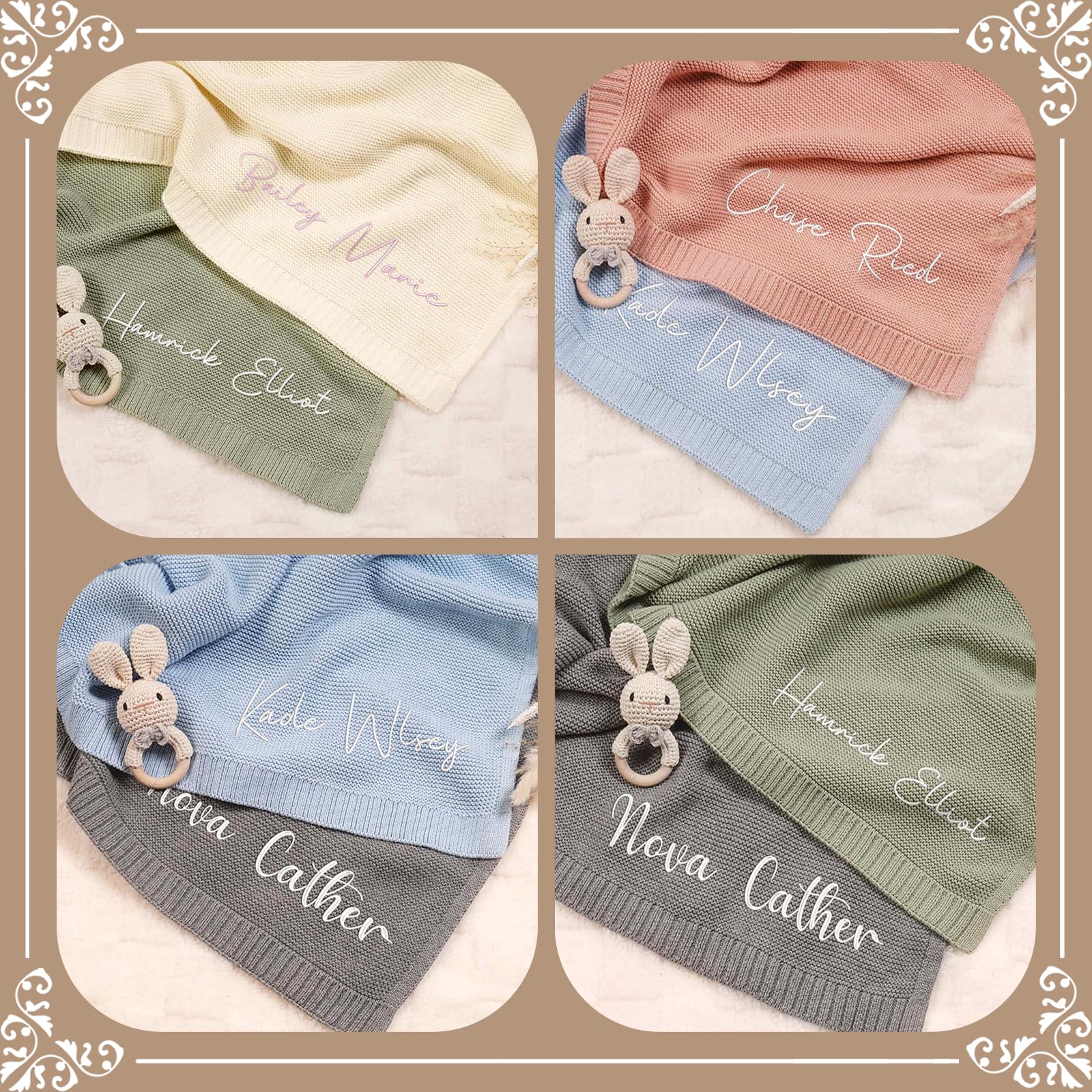 Personalized Baby Blanket with Embroidered Name - Custom Knit Nursery Blanket for Newborns, Boys & Girls - 42