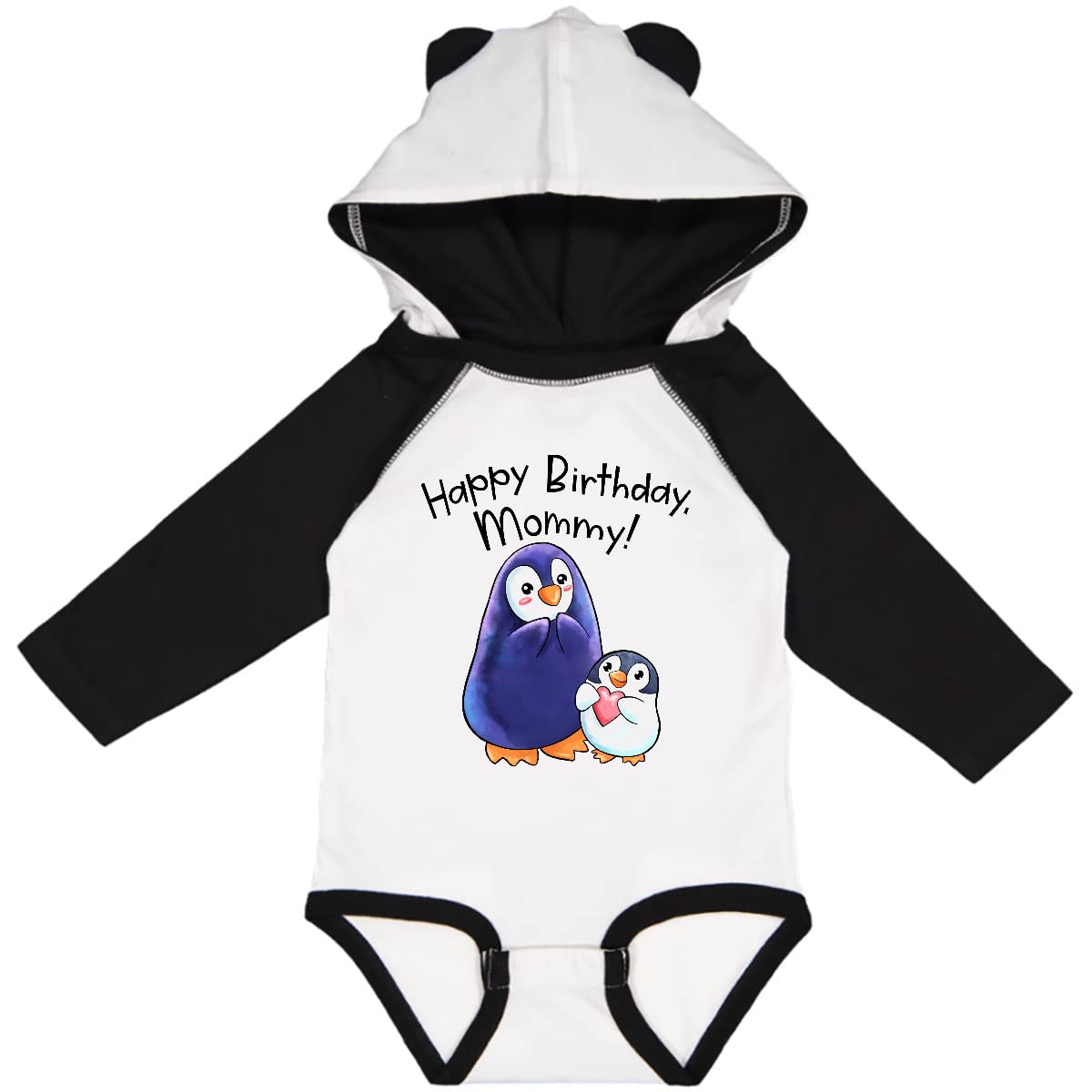 Inktastic Happy Birthday Mommy Cute Penguins Long Sleeve Baby Bodysuit - Adorable Penguin Design for Newborns & Infants - Perfect for Birthday Parties, Photo Shoots & Family Celebrations