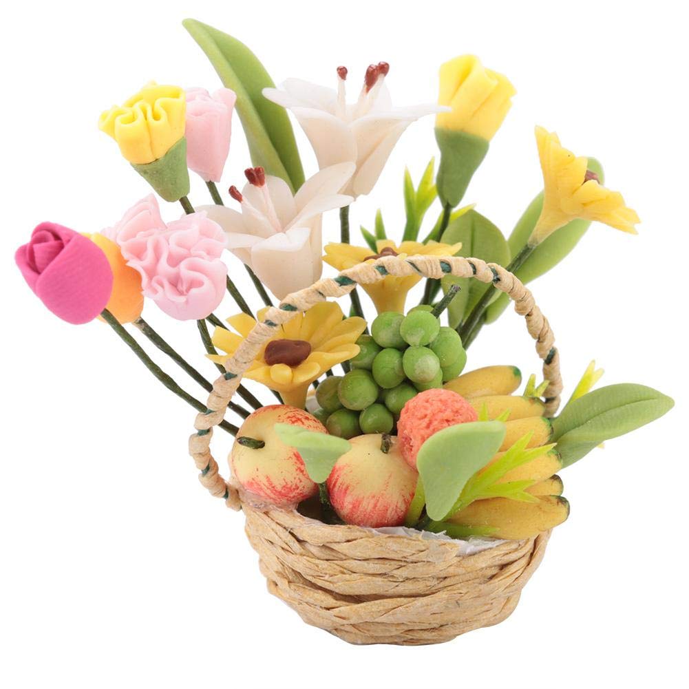 1:12 Miniature Decoration Doll Flower Basket - Compact & Portable Dollhouse Fruit Basket for Living Room, Bedroom, Home Decor | Perfect for Dollhouse Displays, Table Centerpieces, and Gift Giving