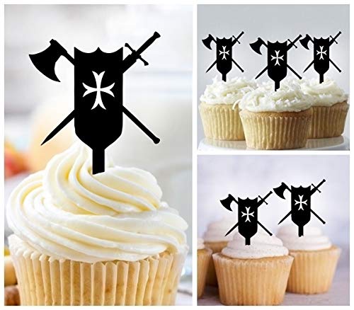 10pcs Acrylic Cupcake Toppers - Weapon Silhouette Design for Party, Wedding & Birthday Decorations | Perfect for Halloween, Military Themed Events & Cake Decorating