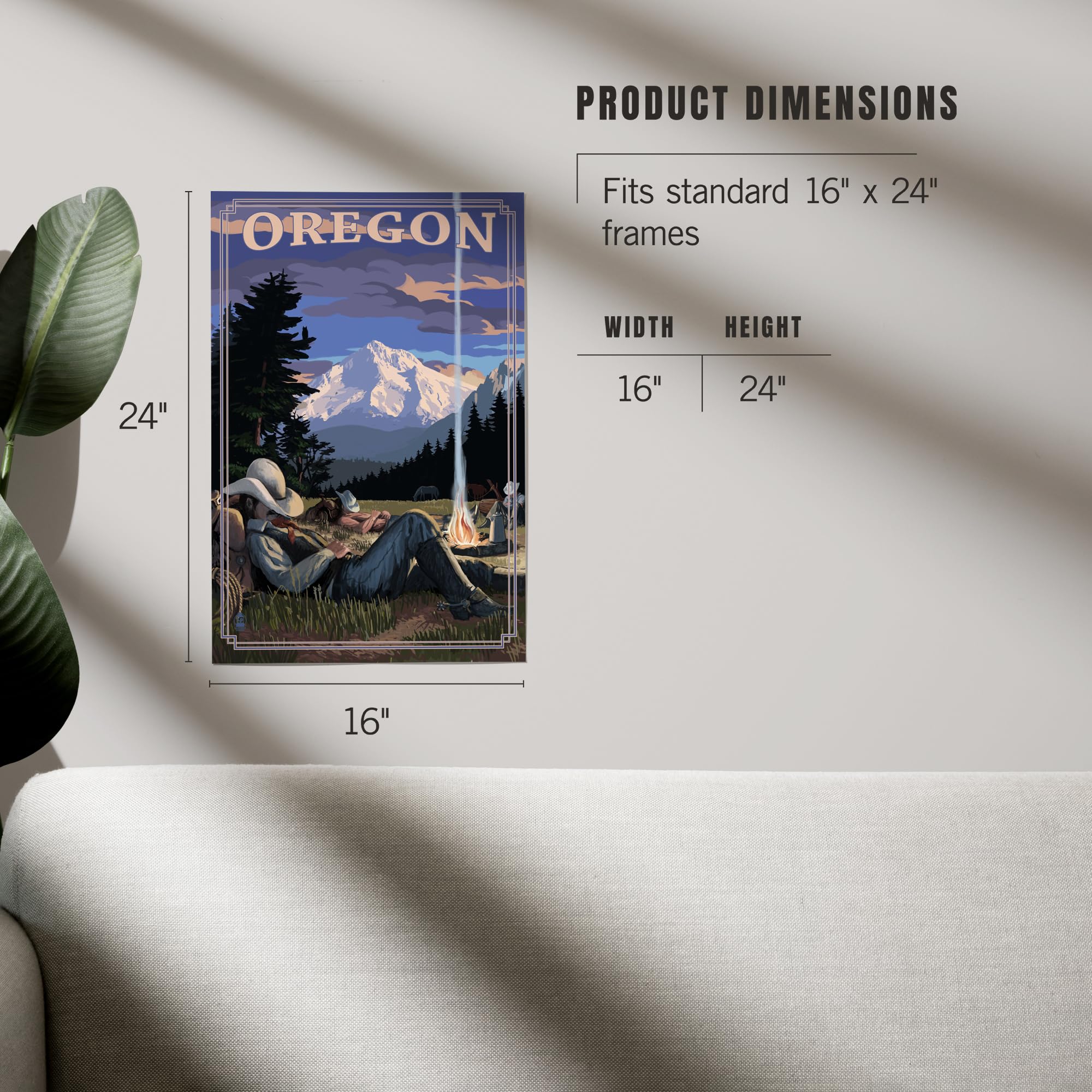 Lantern Press 16x24 Inch Giclee Art Print - Oregon Cowboy Camping Night Scene Wall Decor | Perfect for Living Room, Bedroom & Cabin Decor