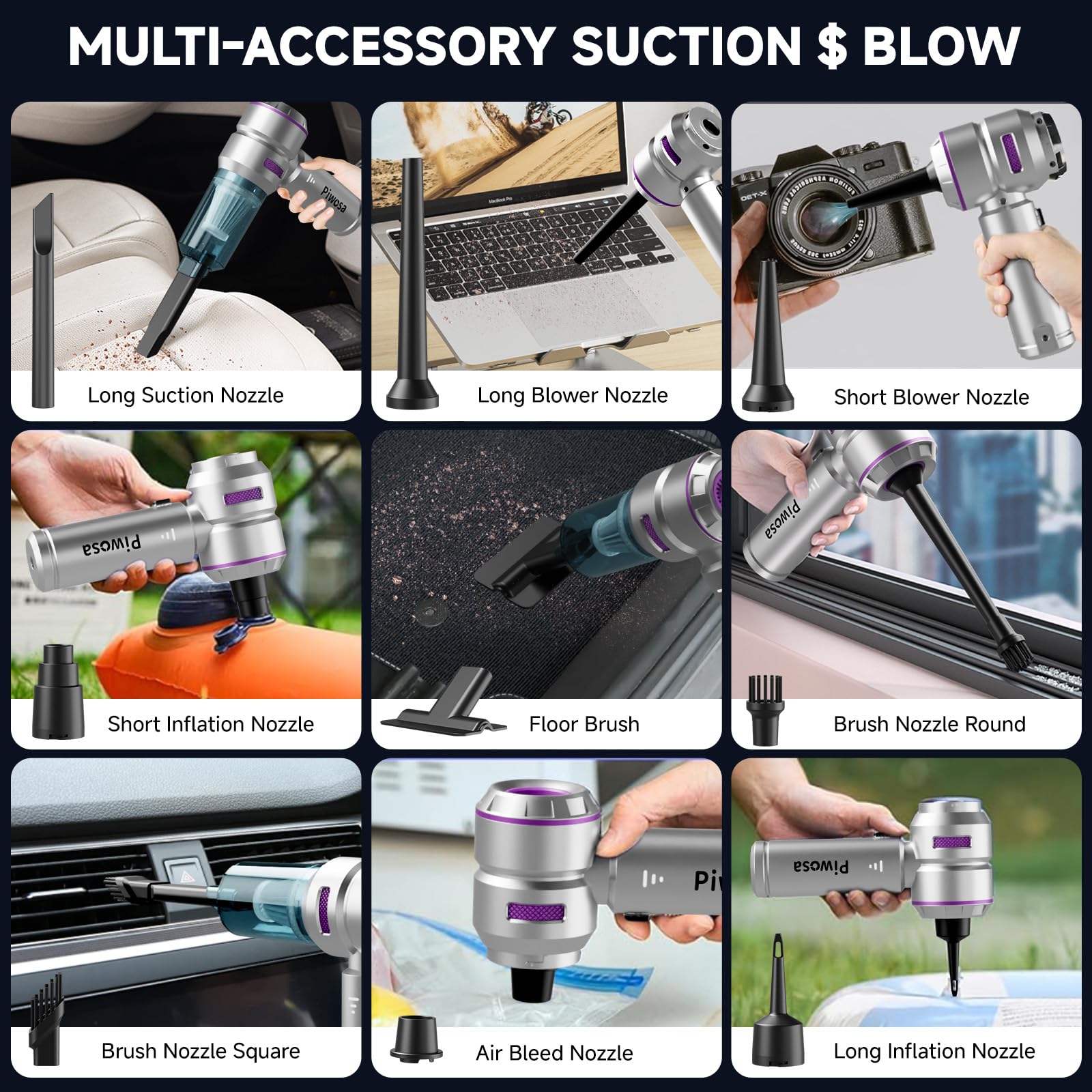 Cordless Handheld Vacuum Cleaner with Brushless Motor - Powerful Suction & Compressed Air Duster, LED Light, USB-C Charging | Portable Mini Vacuum for Car, Home, Pet Hair | Ideal for Quick Cleanups, Car Detailing & Pet Care