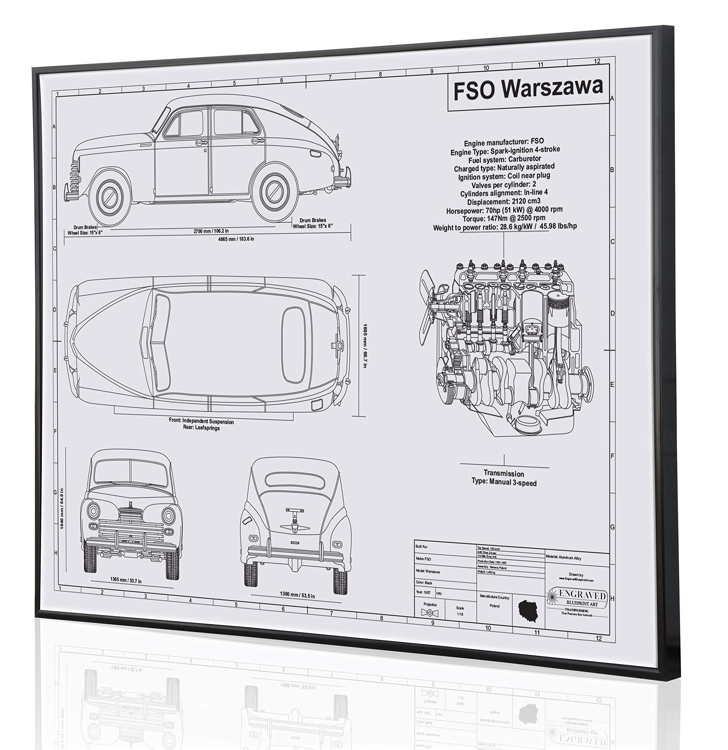FSO Warszawa Blueprint Artwork - Laser Engraved & Customizable Car Decor - Unique Automotive Gift for Car Enthusiasts & Collectors - Perfect for Home, Office, or Garage Display