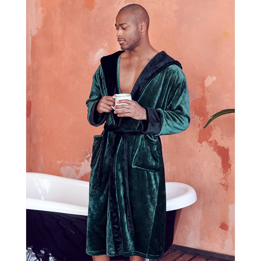 Premium Men's Plush Hooded Bathrobe - Ultra Soft Long Linen Robe for Spa, Lounge & Home Relaxation - Luxury Cotton Terry Cloth Robes for Men