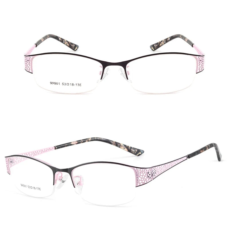 Bclear Women's Semi-Rimless Square Alloy Eyeglasses Frame 69901 - Lightweight Metal Glasses for Work, Reading & Fashion Accessories