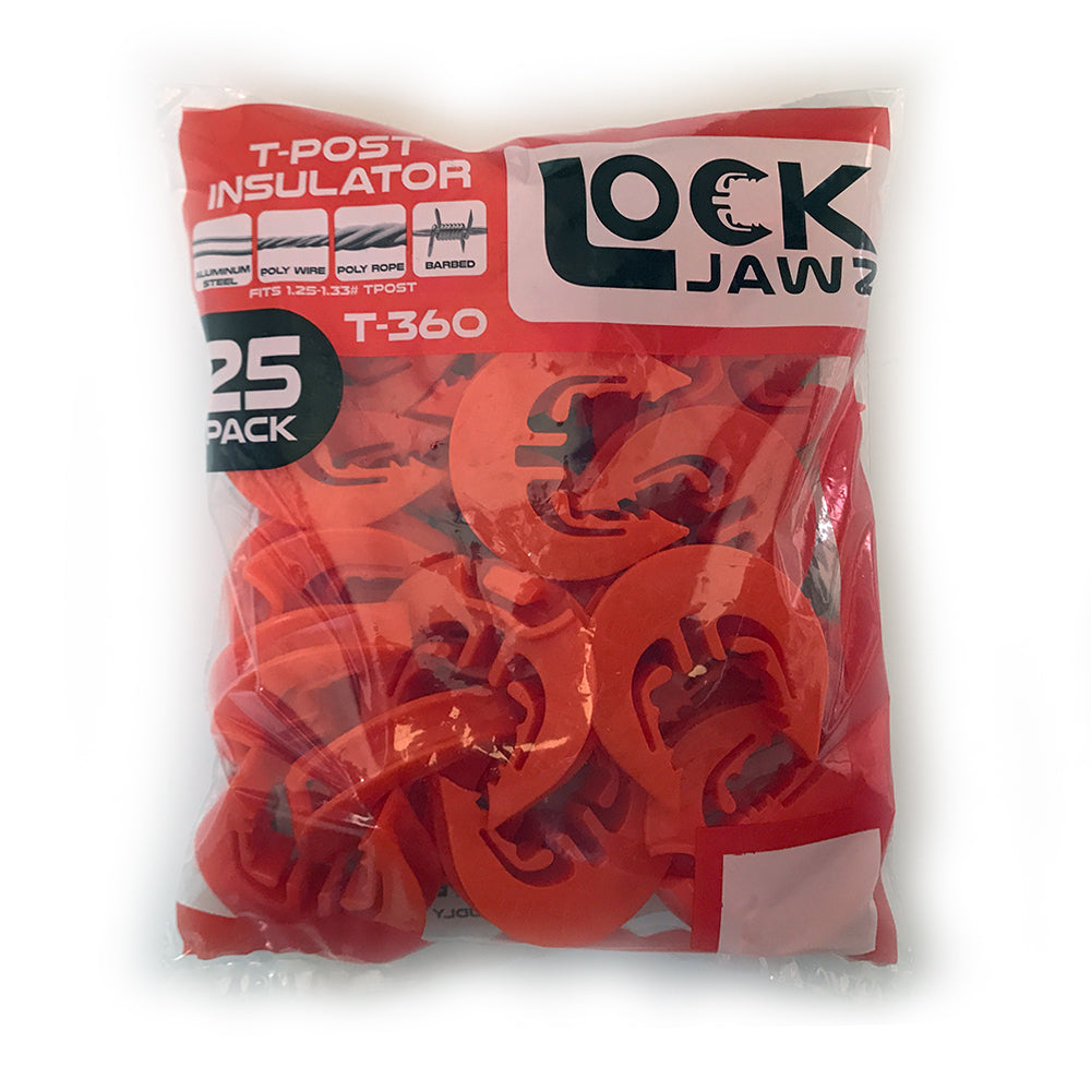 LockJawz (25 Pack) Electric Fence T Post Insulators - Heavy Duty Plastic Insulators for Livestock Fencing, Farm & Ranch Use - Perfect for Electric Fence Installation on Wooden or Metal T-Posts