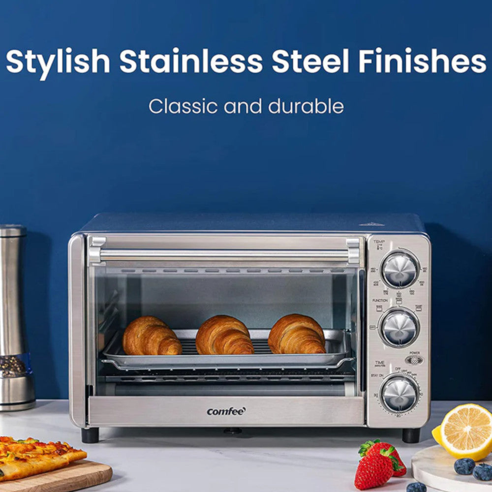 COMFEE 4-Slice Stainless Steel Toaster Oven with Timer - Countertop Convection Oven for Baking, Broiling & Toasting - Perfect for Small Kitchens, Dorms & Offices (CFO BG12)