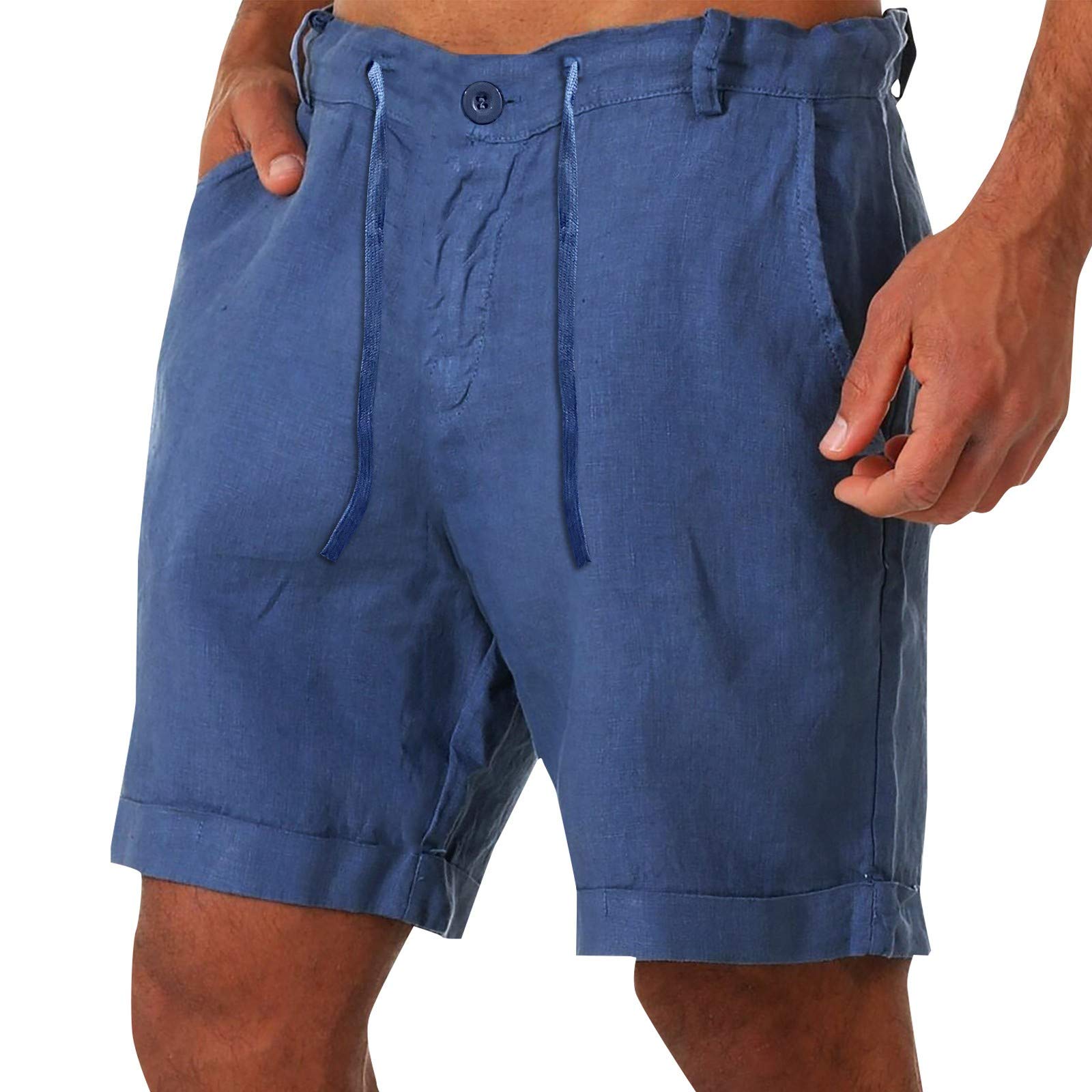Men's Linen Shorts - Classic Fit, Elastic Waist with Drawstring, Lightweight Beach Shorts with Pockets | Perfect for Summer, Travel & Casual Wear