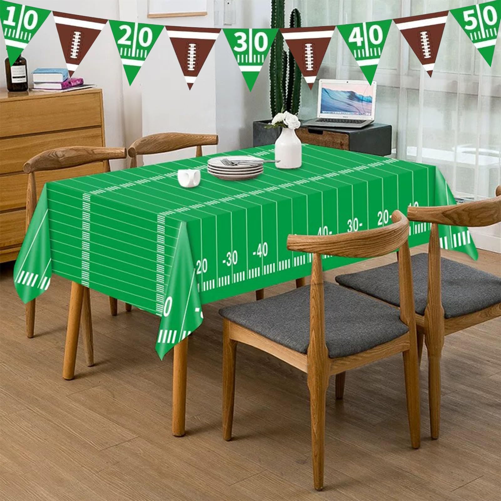 Super Bowl Party Decorations - 2 Pack Disposable Football Tablecloths 54x108 Inch, Touchdown Themed Plastic Table Covers for Football Birthday Parties, Tailgate Decorations & Game Day Celebrations - Perfect for Super Bowl, NFL Watch Parties & Sports Themed Events