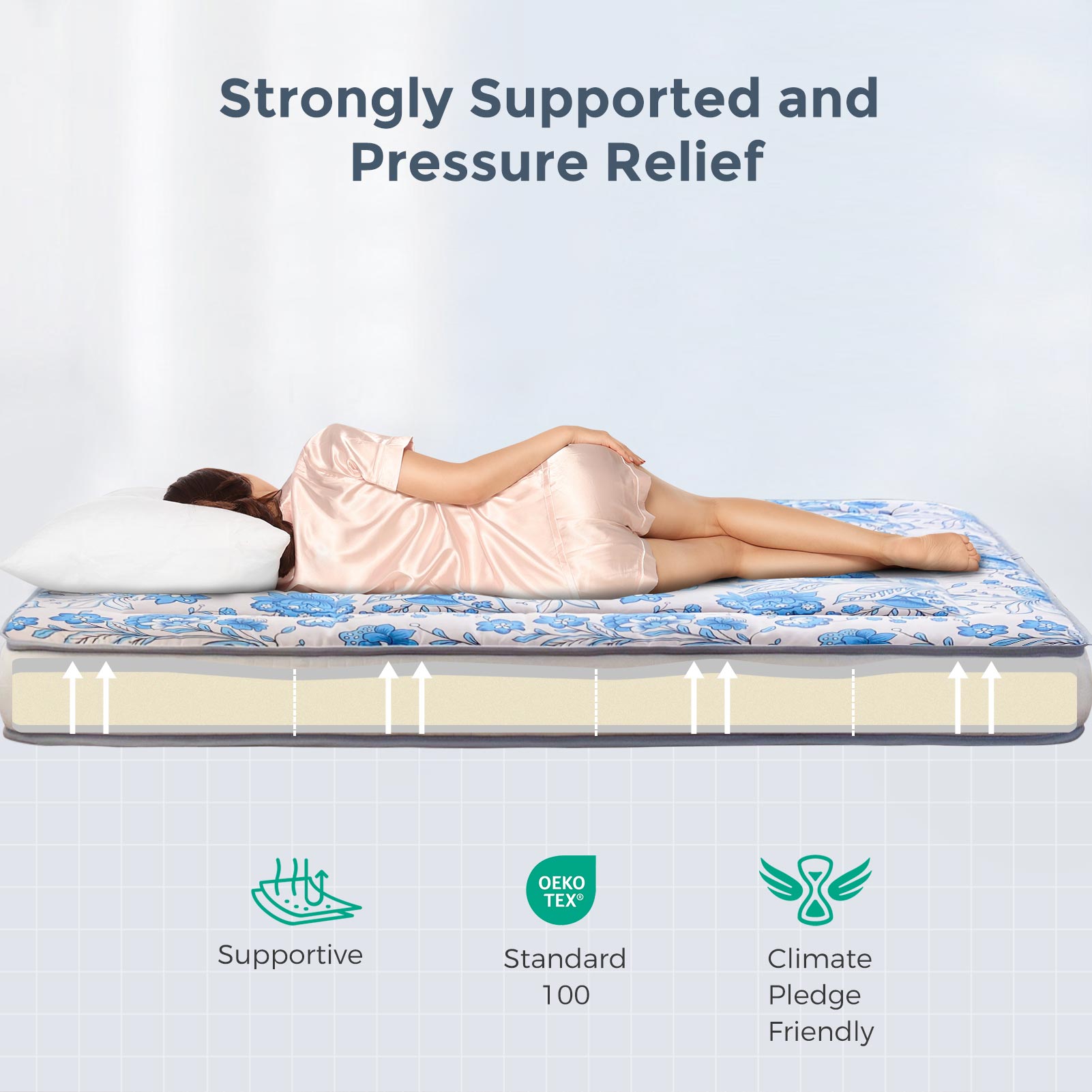 MAXYOYO Padded Japanese Floor Mattress - Floral Printed Futon Mattress & Folding Sleeping Pad for Guest Bed, Camping, Yoga & Meditation | Comfortable Floor Cushion for Small Spaces