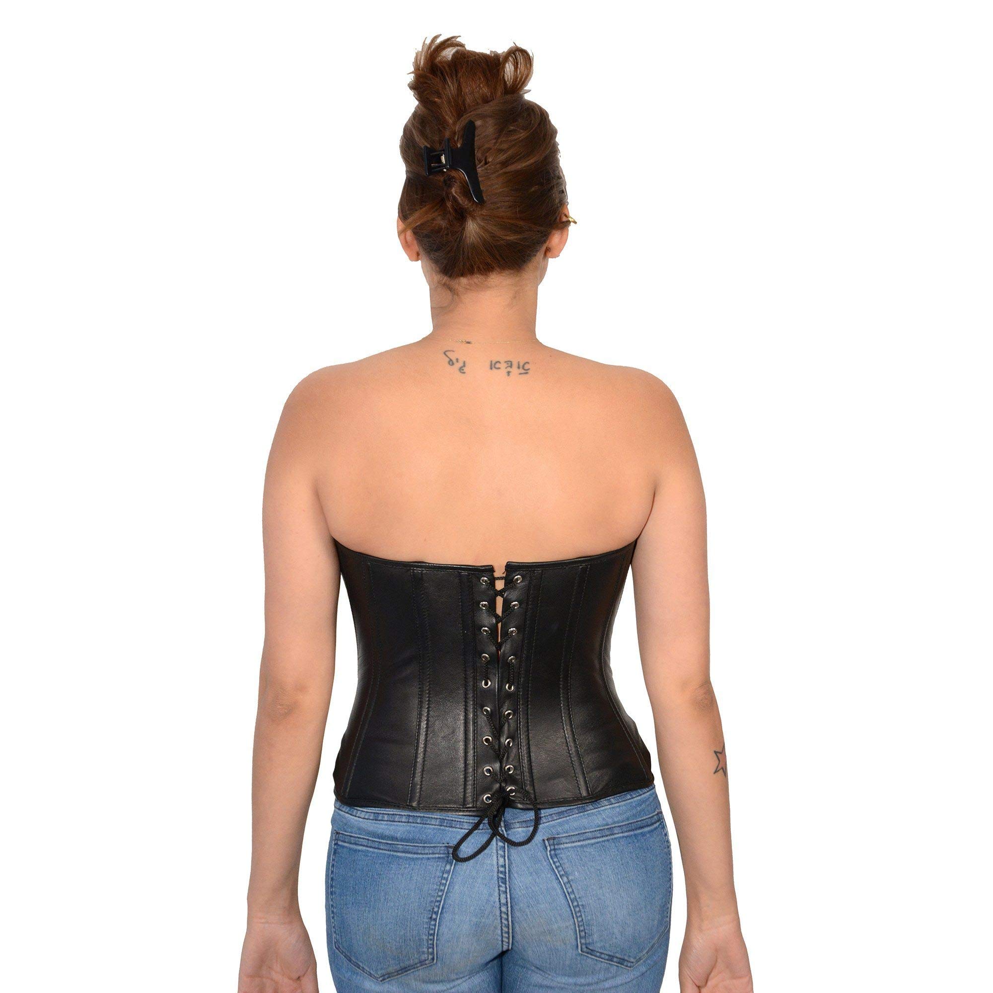 Milwaukee Leather MLL4594 Women's Black Lambskin Leather Corset Top - Slim Fit Waist Cincher for Evening Wear, Costume Parties & Burlesque Shows