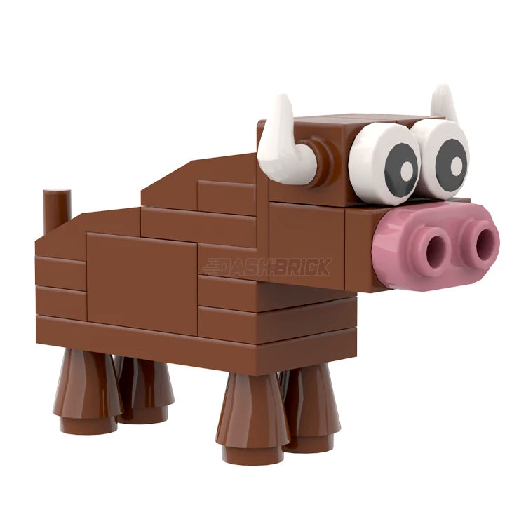 LEGO Brick Bull Bulldozer Brown Cow with Angled Horns - MiniMOC Building Kit for Kids & Adults | Creative Play, DIY Construction Toy, Gift Idea for LEGO Enthusiasts