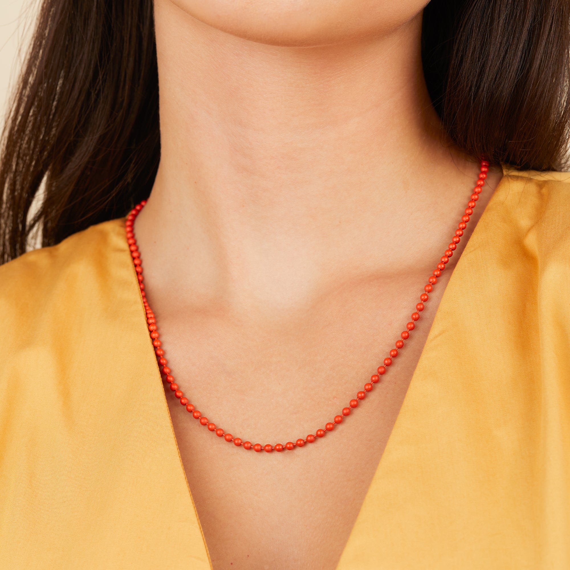 Orange Ball Chain Necklace for Women & Men - Trendy Beaded Jewelry for Casual Wear, Layering & Everyday Fashion Accessories