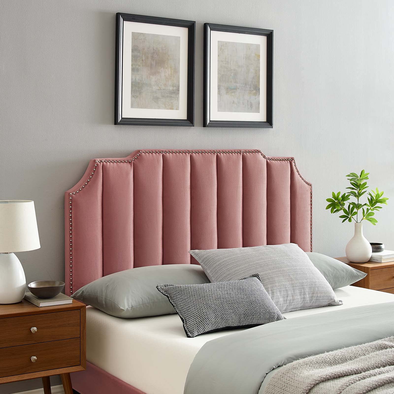 Modway Rosalind Channel Tufted Performance Velvet King/California King Headboard - Dusty Rose Upholstered Bed Frame for Master Bedroom & Guest Room Decor