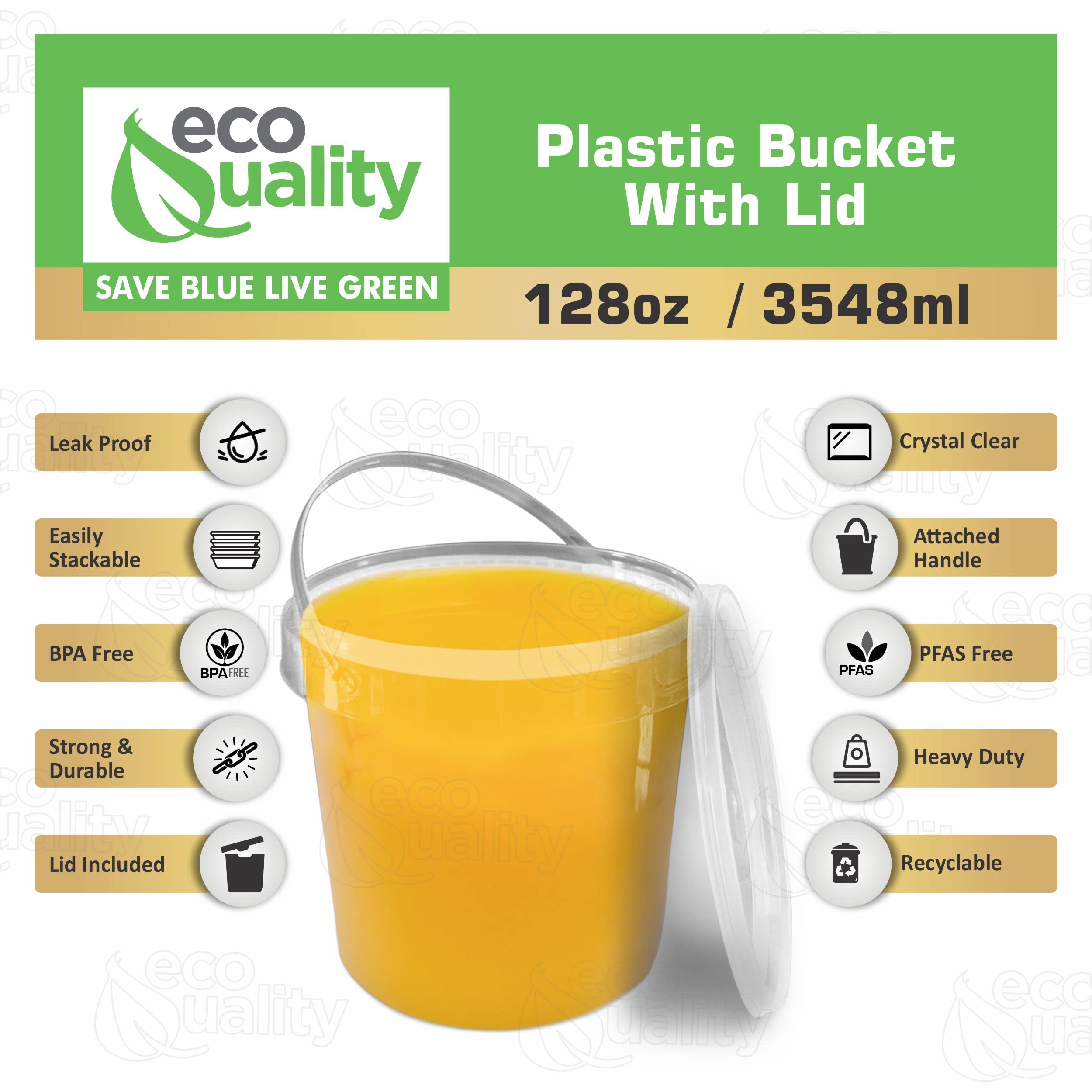 60 Pack 1 Gallon (128 oz) Clear Plastic Buckets with Lids & Handles - Food Grade BPA Free Storage Containers for Ice Cream, Freezer & Microwave Safe - Perfect for Bulk Food Storage, Restaurant Supplies & Home Organization