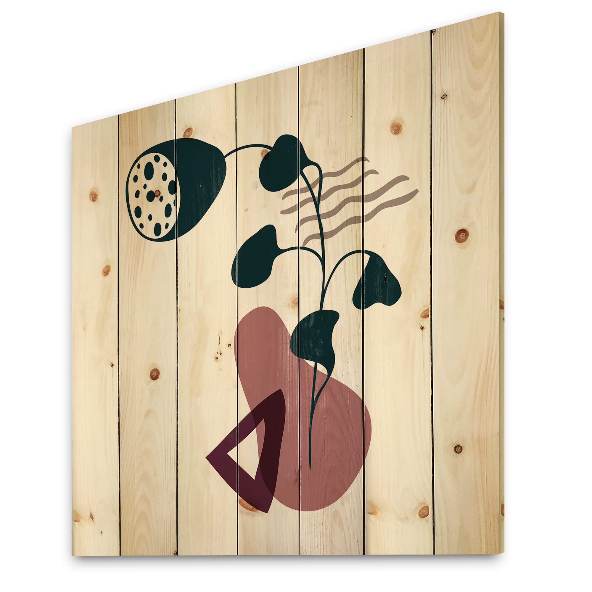 Modern Floral Wood Wall Art - Pink Abstract Pine Decor for Living Room
