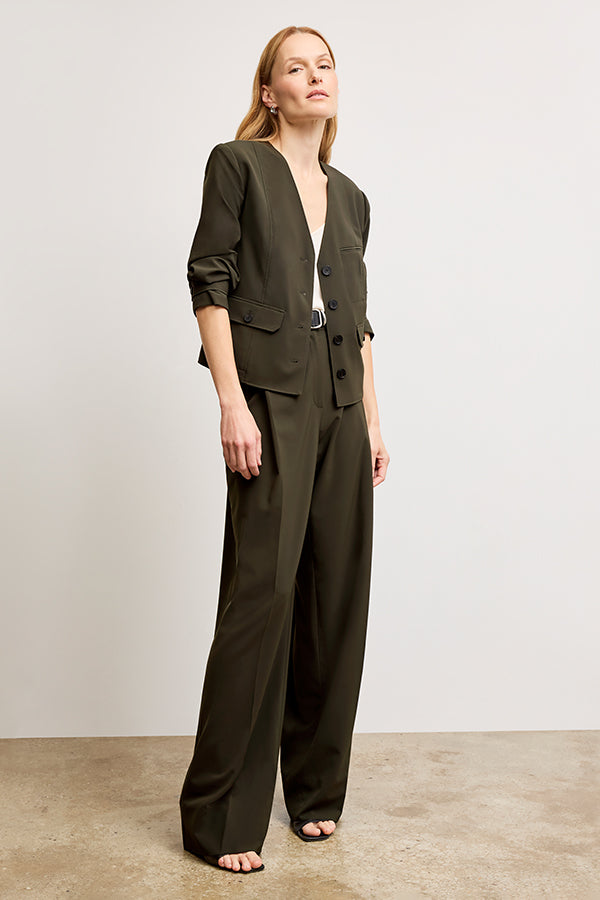 Rina Sculptural High-Waisted OrigamiTech Pants for Women - Olive Green Wide Leg Trousers | Comfortable & Stylish for Work, Travel & Casual Wear