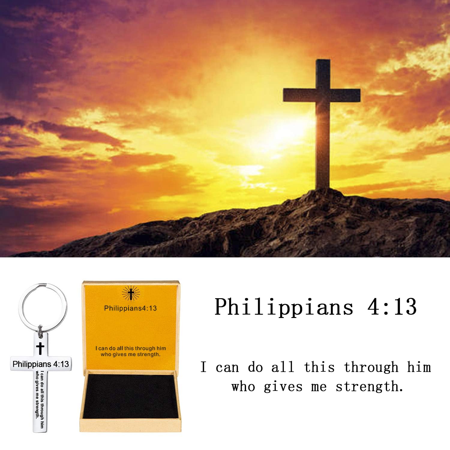 Religious Christian Cross Keychain for Men - Bible Verse Scripture Keychain, Easter Basket Stuffer Gift, Inspirational Faith-Based Accessory for Daily Use, Church Events & Spiritual Gifting