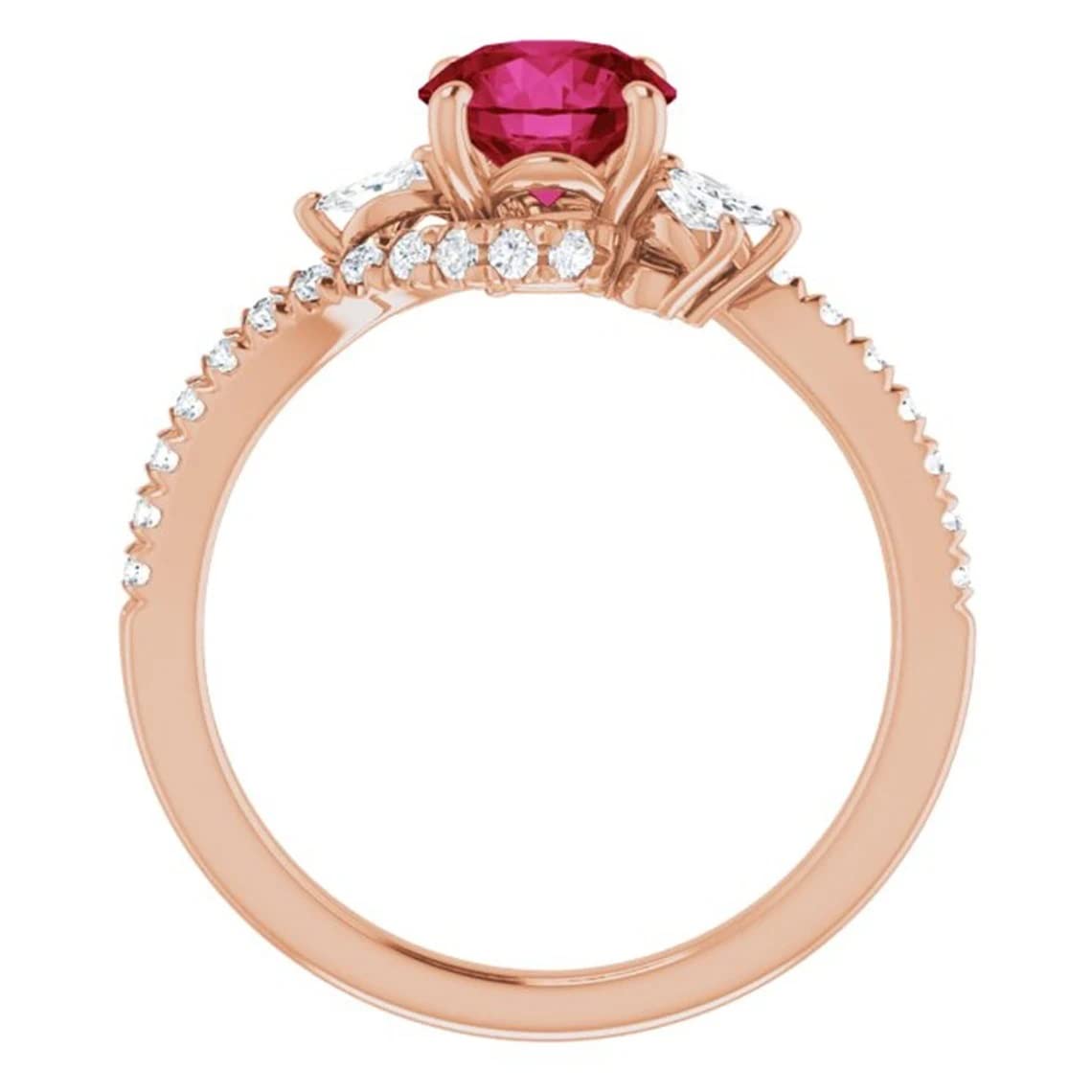 2.30 Ct Round Cut Garnet Red Diamond Solitaire Swirl Engagement Ring - 925 Sterling Silver with Rose Gold Finish (Size 11.5) | Elegant Wedding Band, Anniversary Gift, Promise Ring for Her