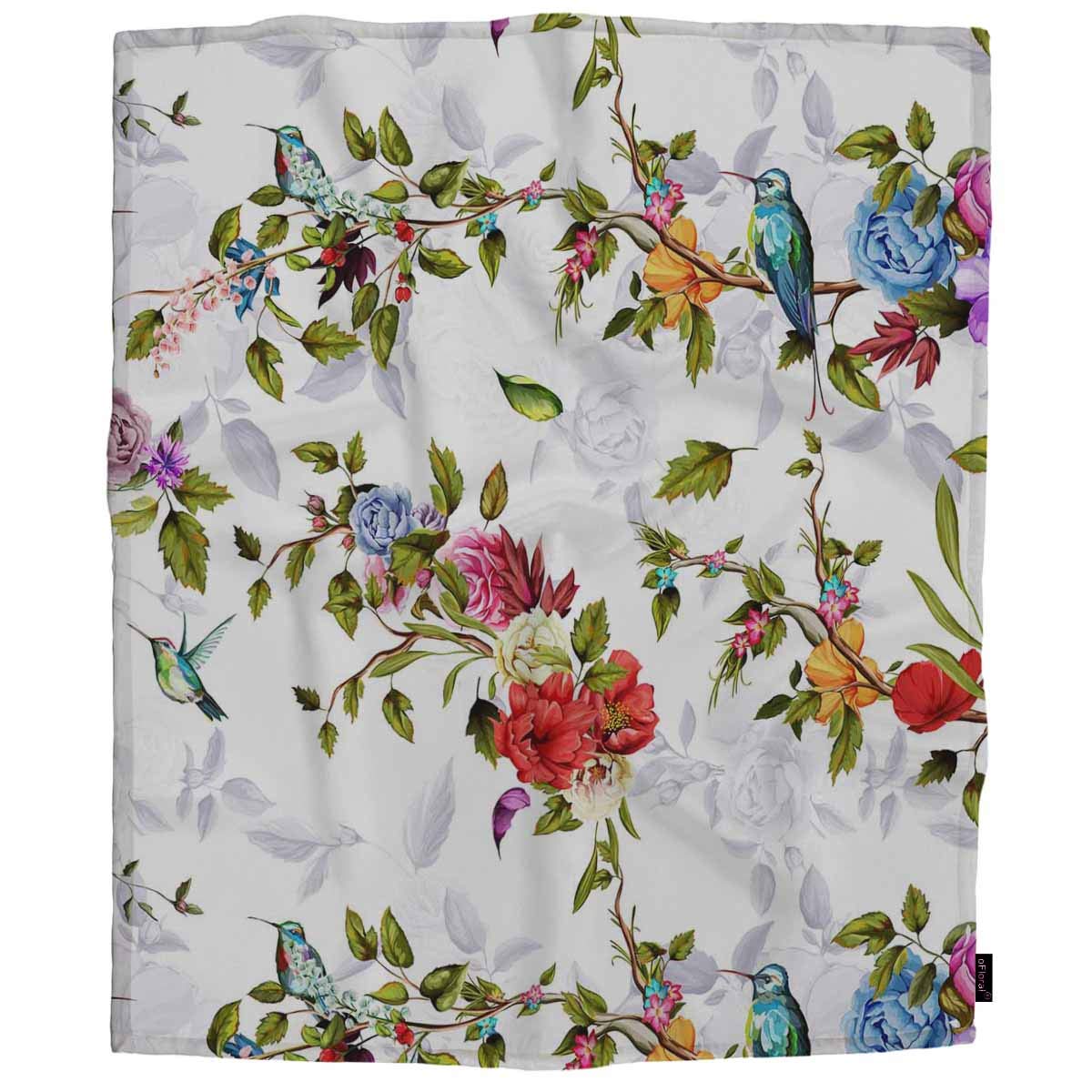 oFloral Bright Rose Kids Plush Fleece Throw Blanket - 40x50 Inches Soft Poppy Floral Design with Hummingbirds - Cozy Blanket for Bed, Couch, Sofa, Chair & Travel - Perfect for Nursery, Gift Giving and Snuggling