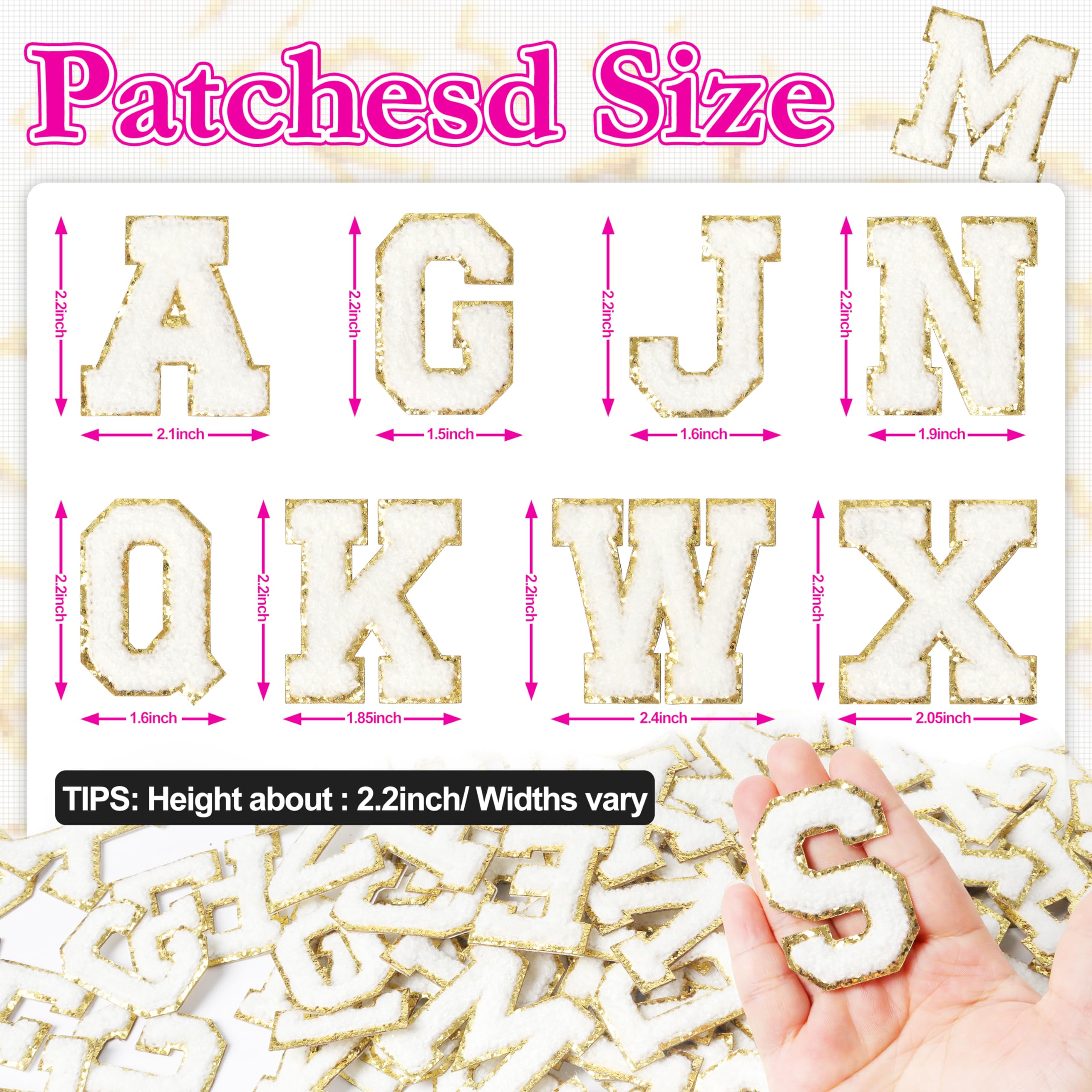 Self-Adhesive Chenille Letters Patches - 104PCS White Iron-On for Clothing & Backpacks | DIY Fashion & School Accessories