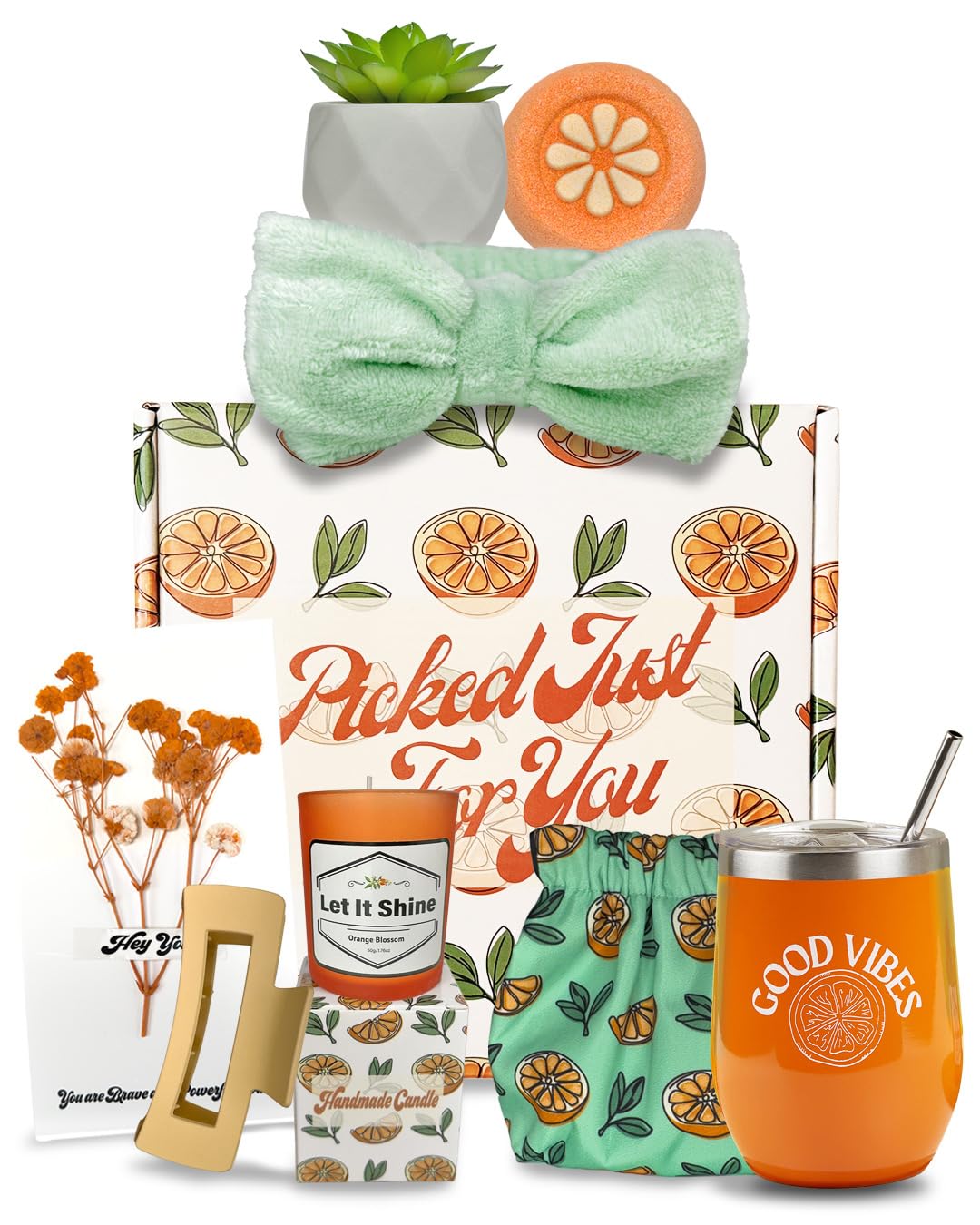 Orange Themed Gift Baskets for Women - Premium Self Care & Get Well Soon Care Package - Thoughtful Thinking of You Gifts - Perfect for Birthdays, Holidays & Recovery - Made in USA