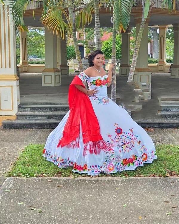 Vintage Mexican Embroidered Quinceañera Dress - Off Shoulder Satin Sweet 15 Gown with Charro Details for 2025 | Perfect for Quinceañera Celebrations, Birthday Parties & Special Occasions