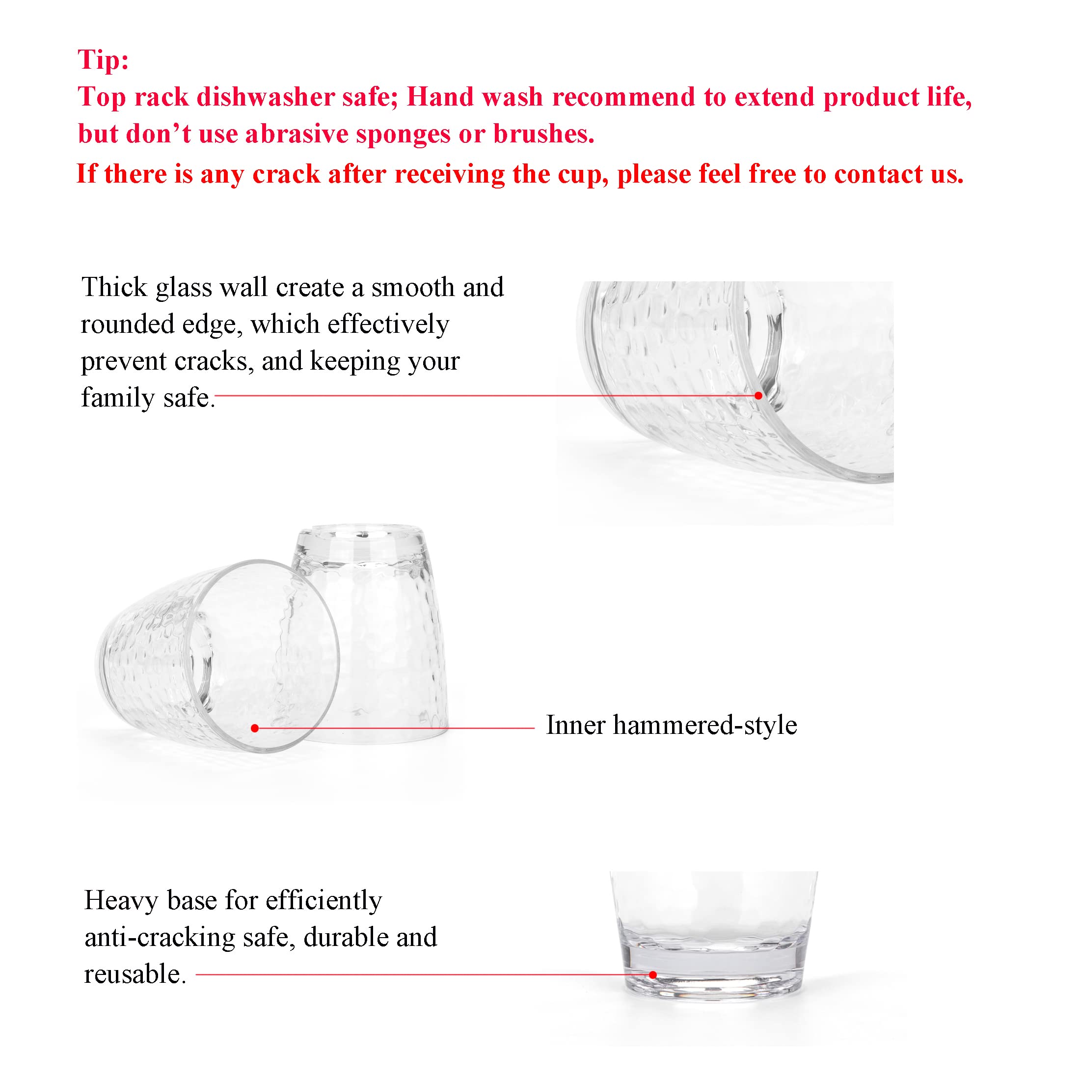 KOXIN-KARLU 15oz Hammered Acrylic Tumbler Set of 6 - Clear Cups for Parties & Home